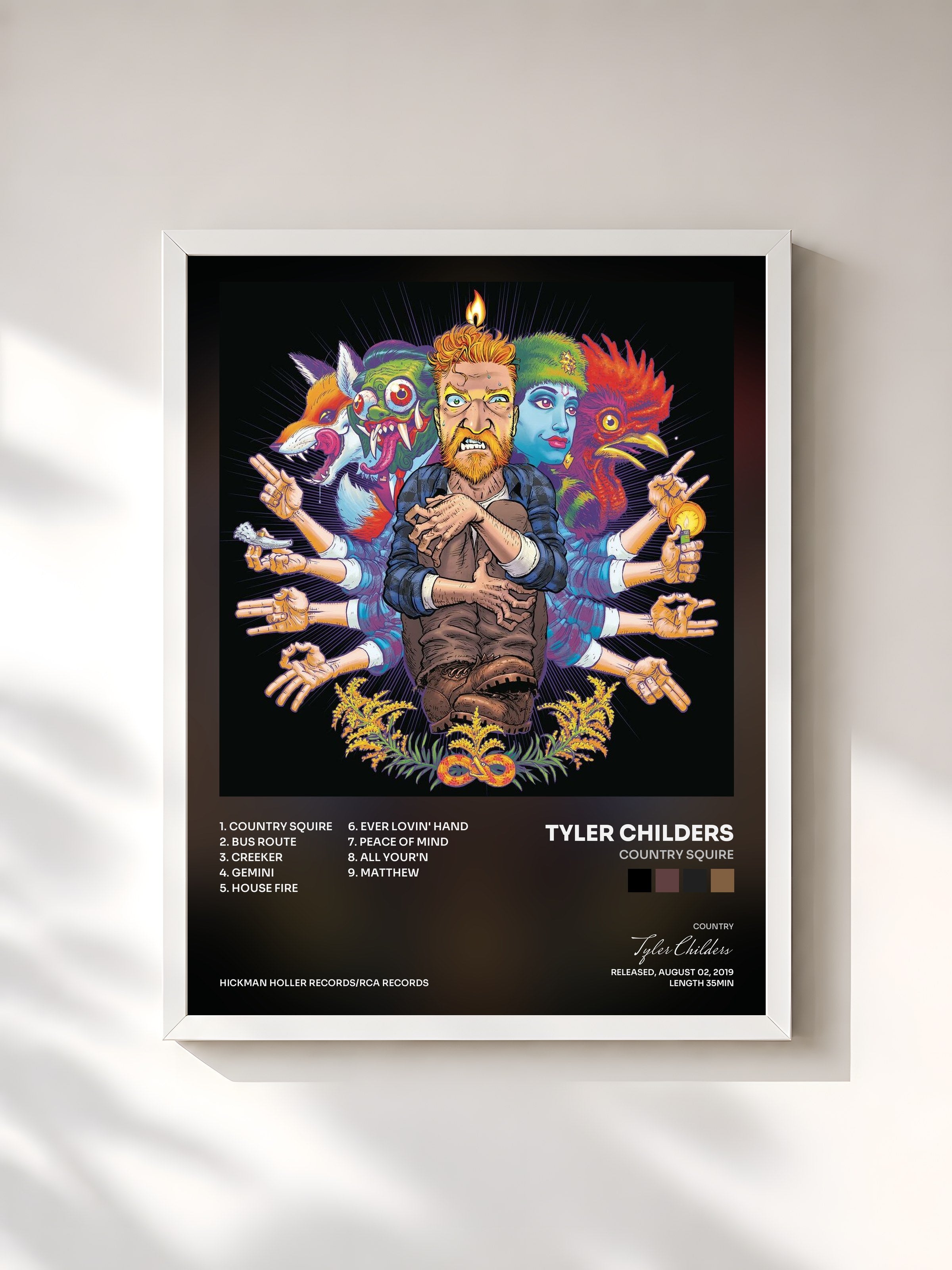 #blanc Tableau de l'album Country Squire de Tyler Childers, cadre blanc, imprimé et encadré en France