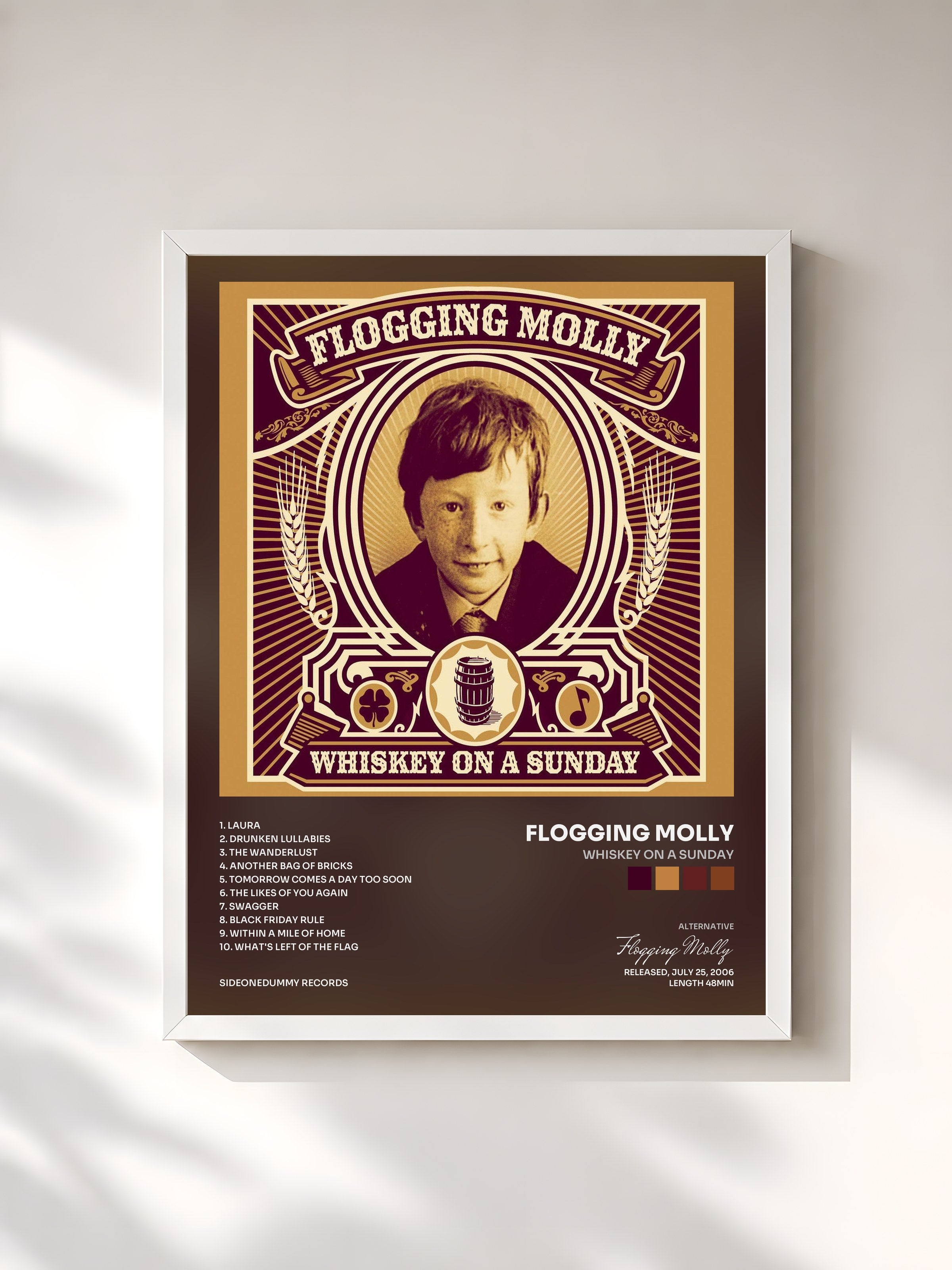 #blanc Tableau de l'album Whiskey On a Sunday de Flogging Molly, cadre blanc, imprimé et encadré en France