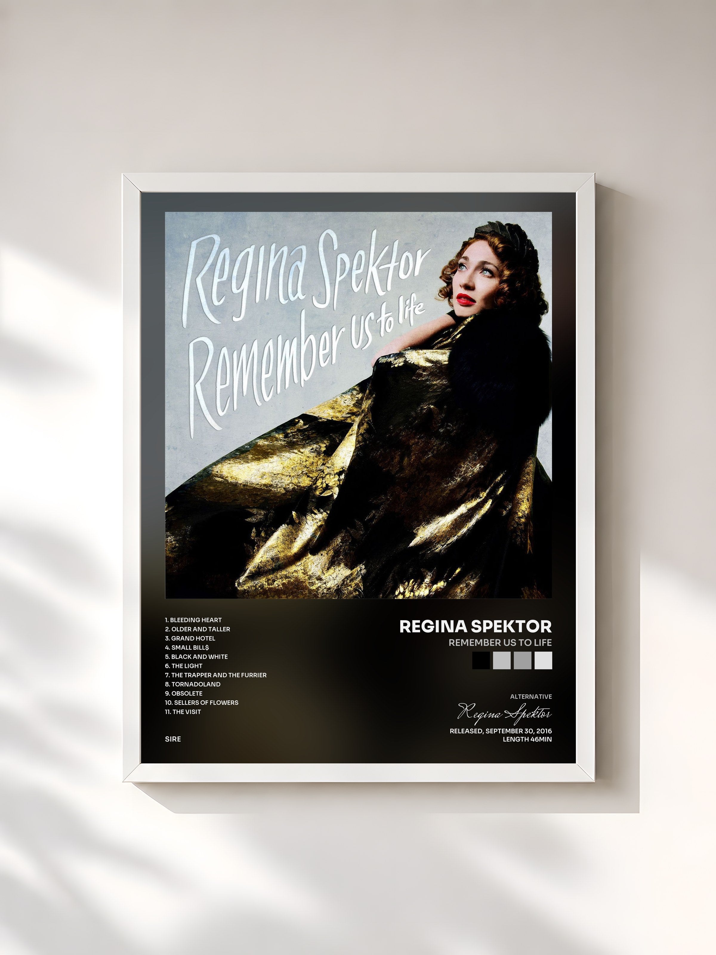 #blanc Tableau de l'album Remember Us to Life de Regina Spektor, cadre blanc, imprimé et encadré en France