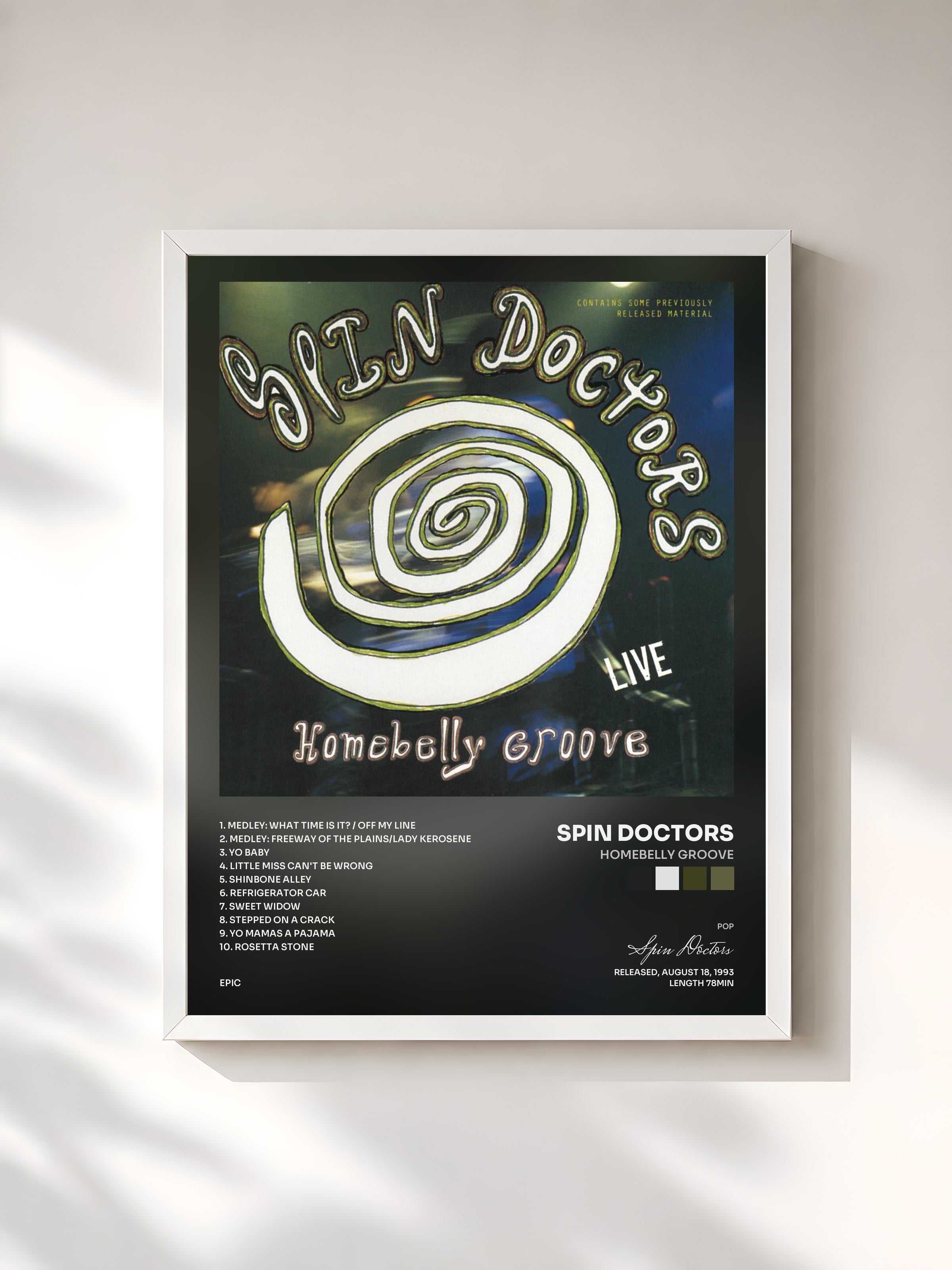 #blanc Tableau de l'album Homebelly Groove de Spin Doctors, cadre blanc, imprimé et encadré en France