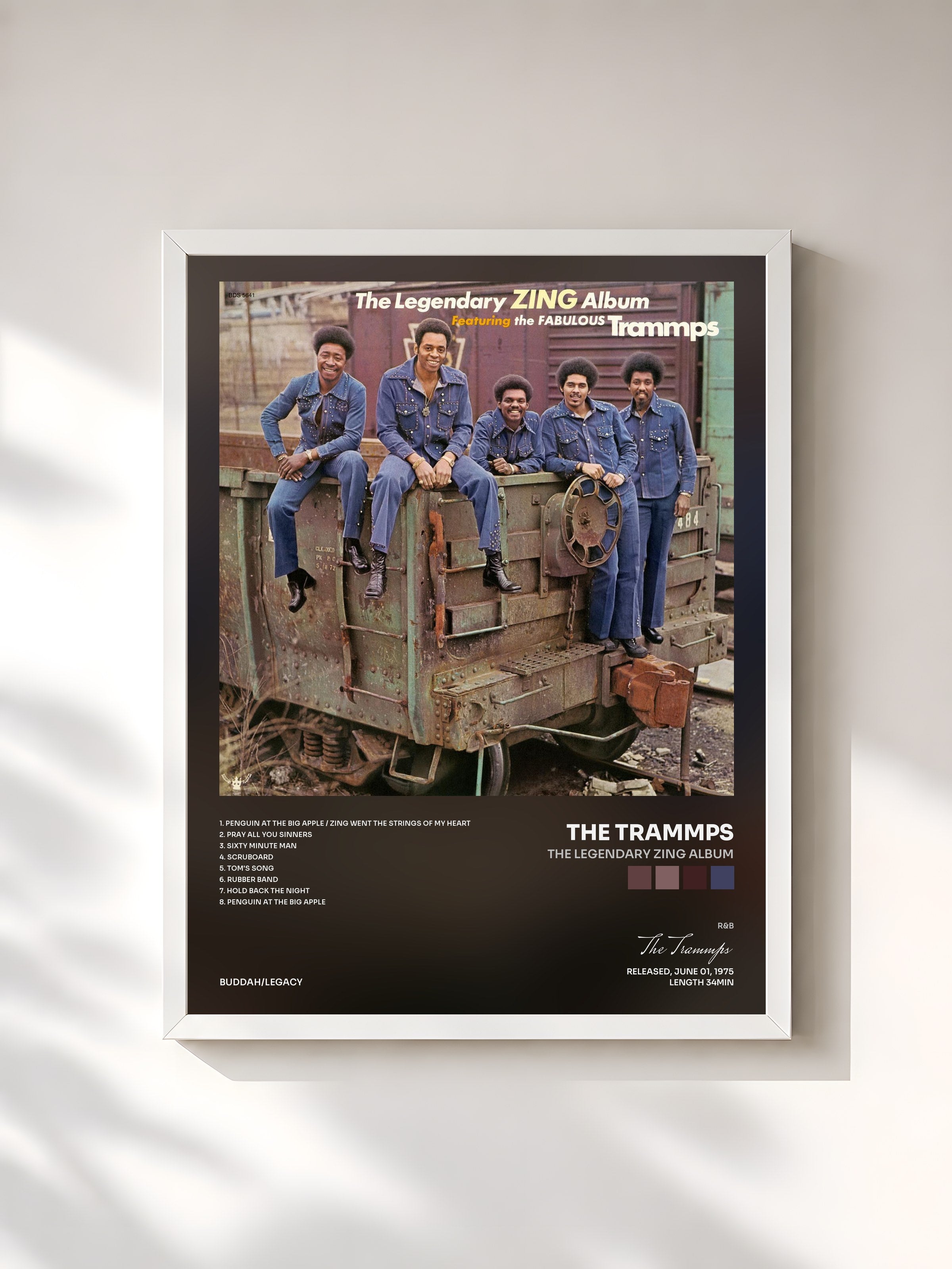 #blanc Tableau de l'album The Legendary Zing Album de The Trammps, cadre blanc, imprimé et encadré en France