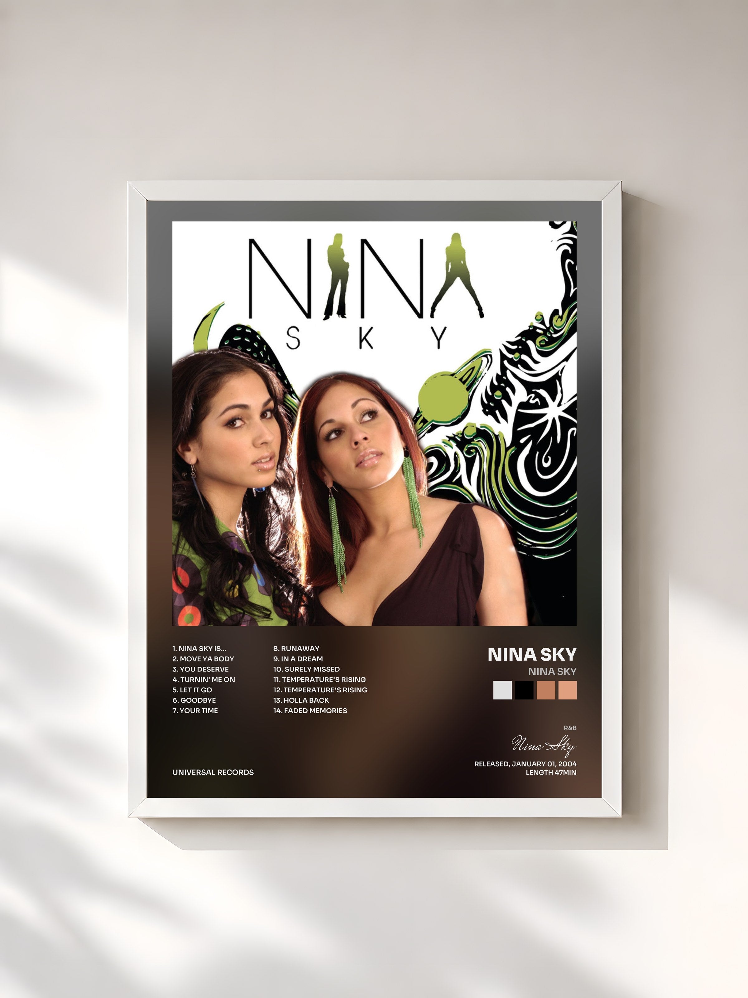 #blanc Tableau de l'album Nina Sky de Nina Sky, cadre blanc, imprimé et encadré en France