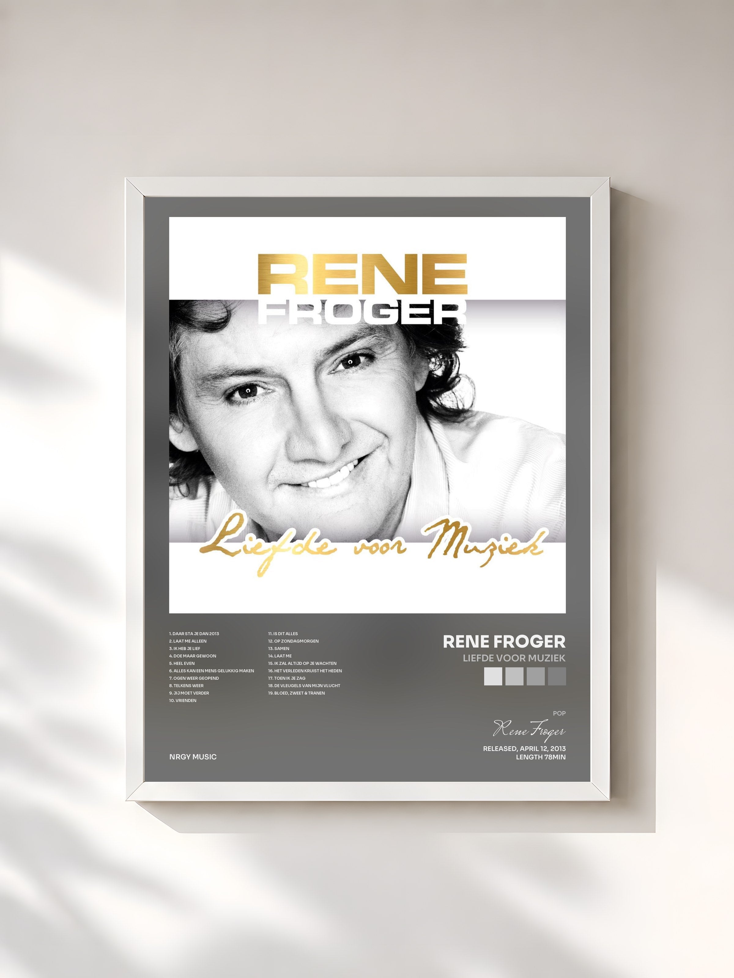 #blanc Tableau de l'album Liefde voor Muziek de Rene Froger, cadre blanc, imprimé et encadré en France