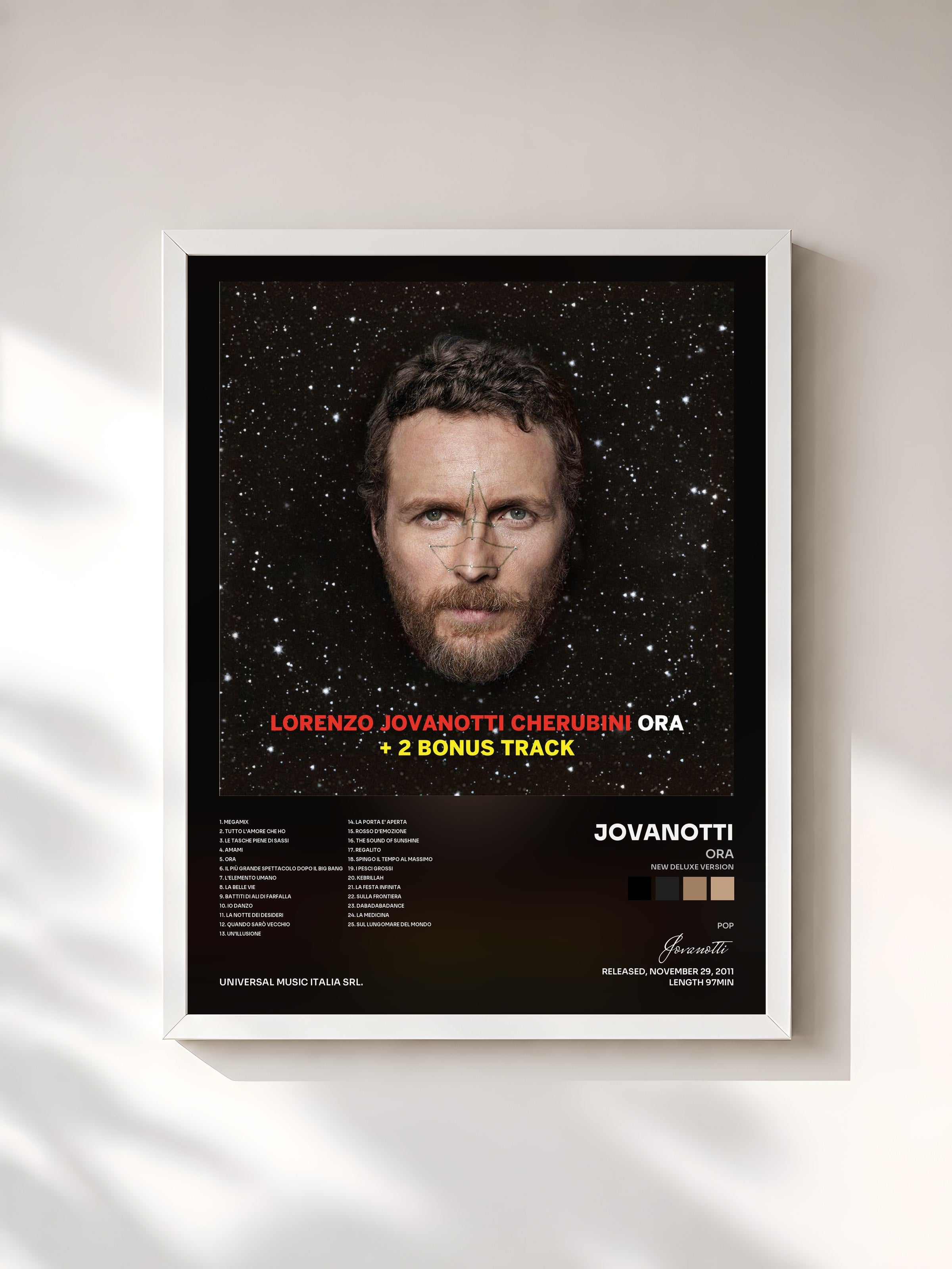 #blanc Tableau de l'album Ora (New Deluxe Version) de Jovanotti, cadre blanc, imprimé et encadré en France