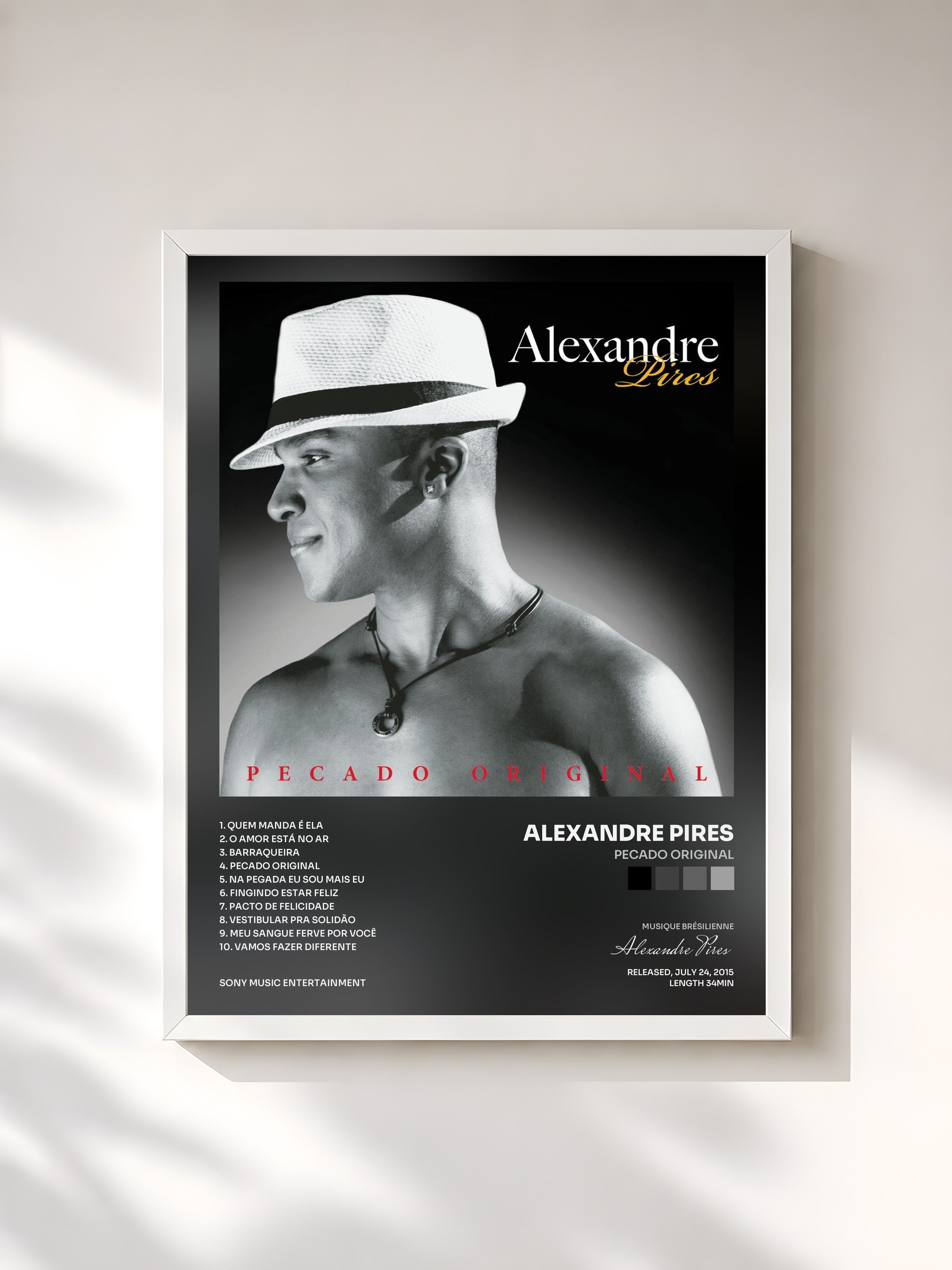 #blanc Tableau de l'album Pecado Original de Alexandre Pires, cadre blanc, imprimé et encadré en France