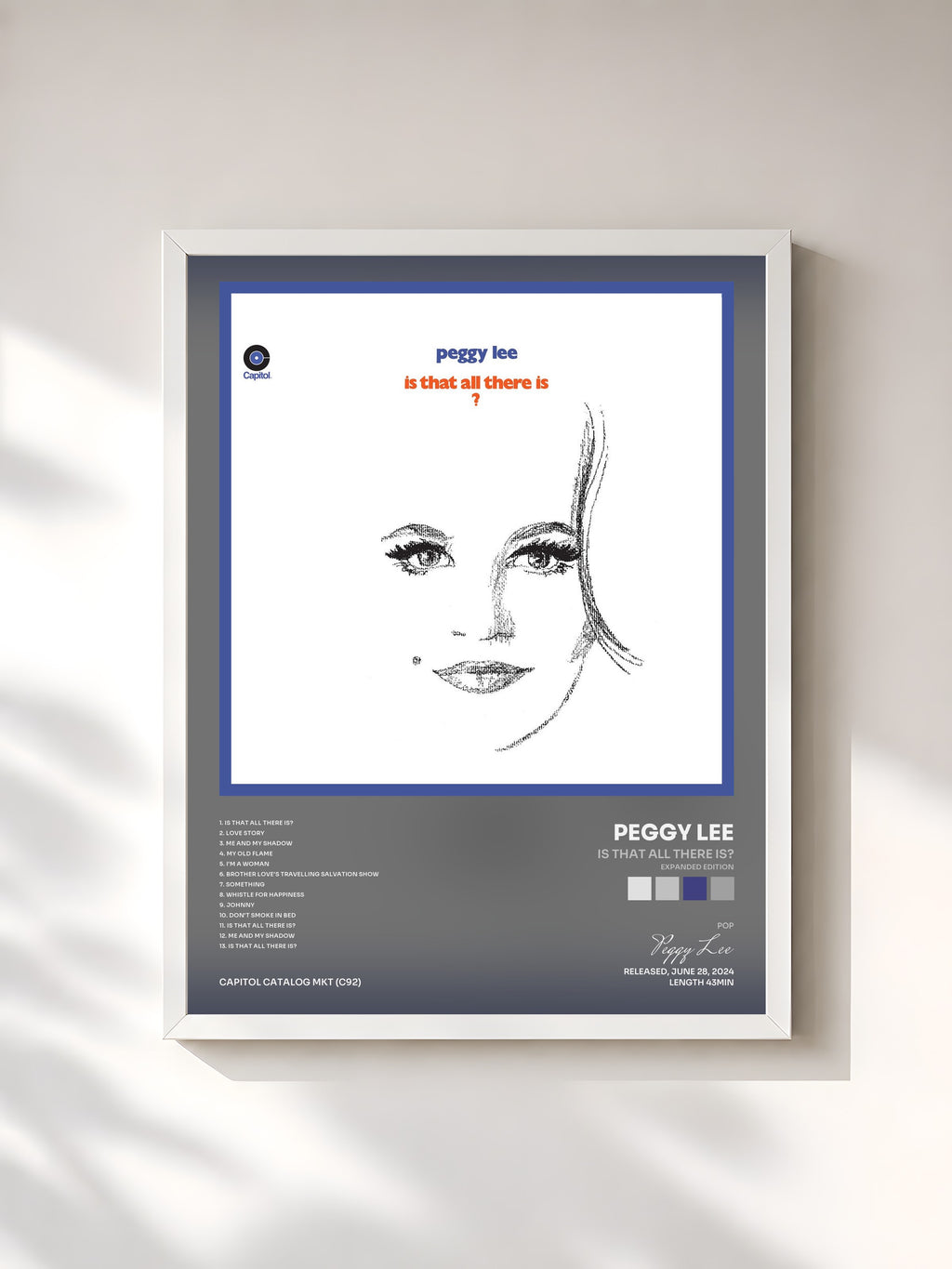 #blanc Tableau de l'album Is That All There Is? (Expanded Edition) de Peggy Lee, cadre blanc, imprimé et encadré en France
