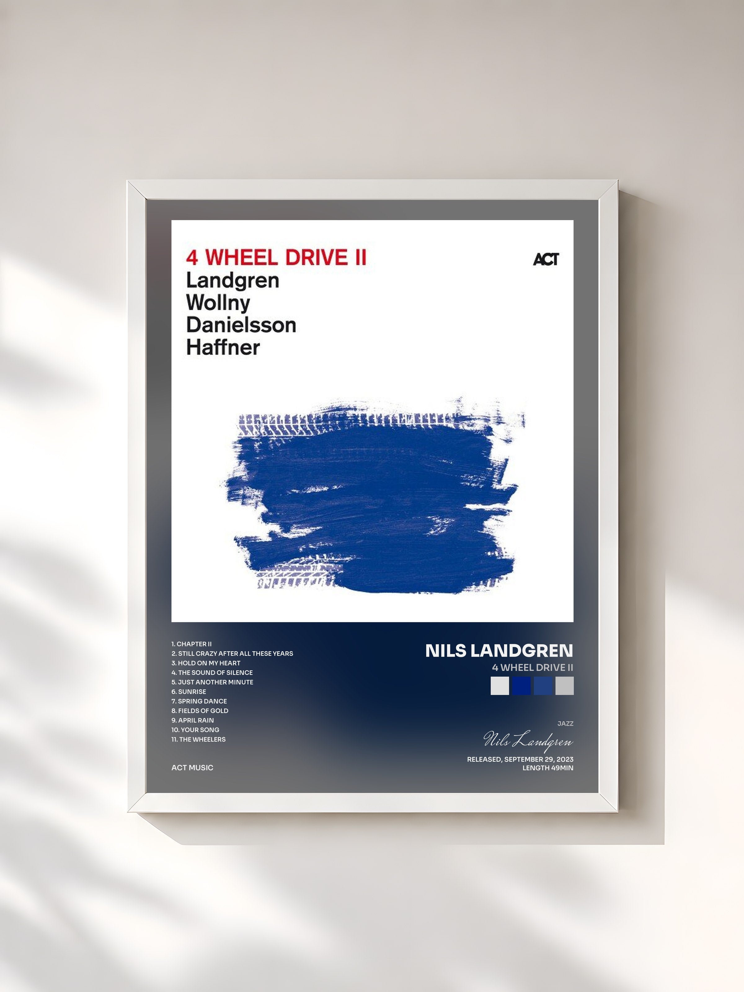 #blanc Tableau de l'album 4 Wheel Drive II de Nils Landgren, cadre blanc, imprimé et encadré en France