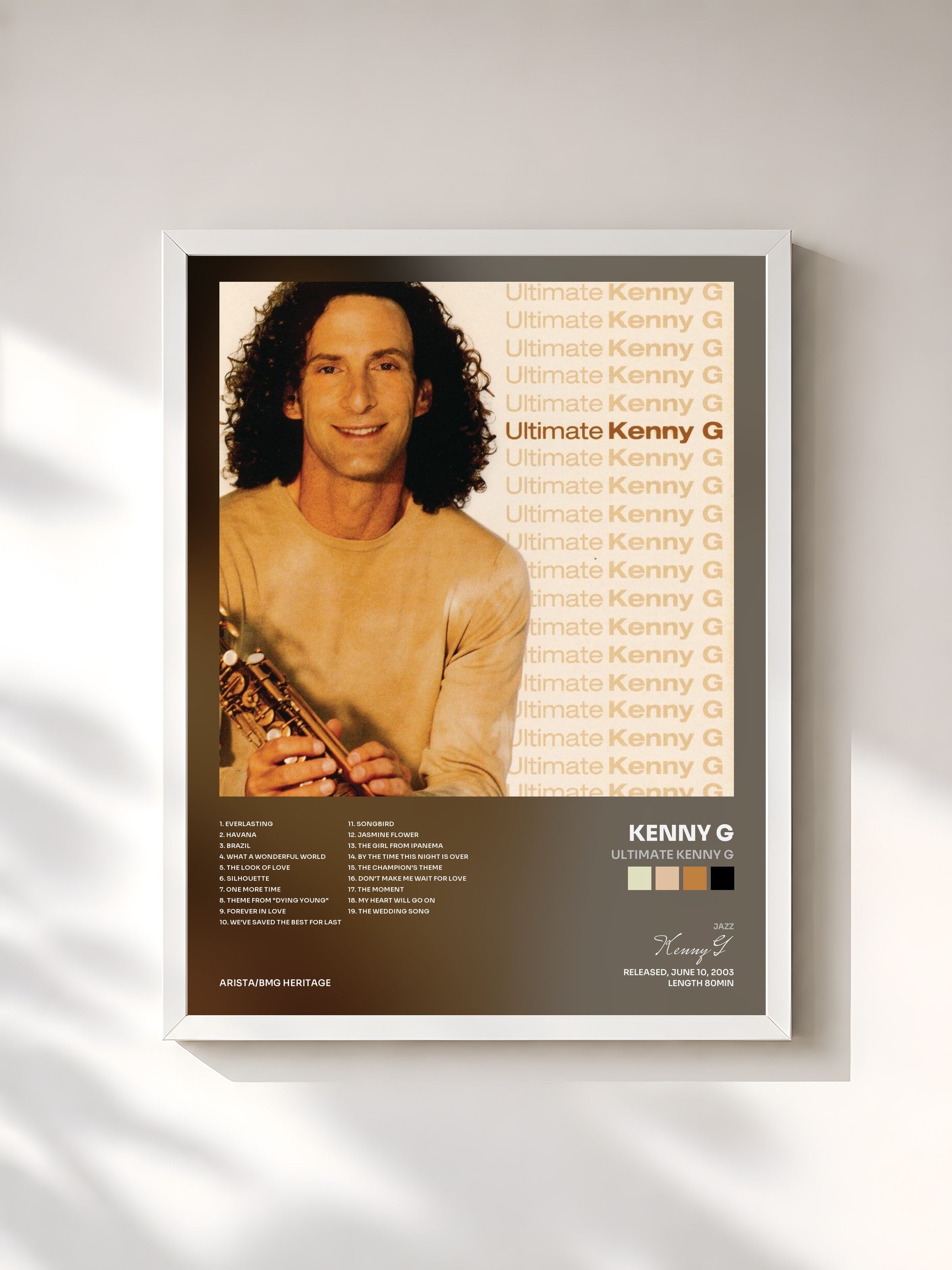 #blanc Tableau de l'album Ultimate Kenny G de Kenny G, cadre blanc, imprimé et encadré en France