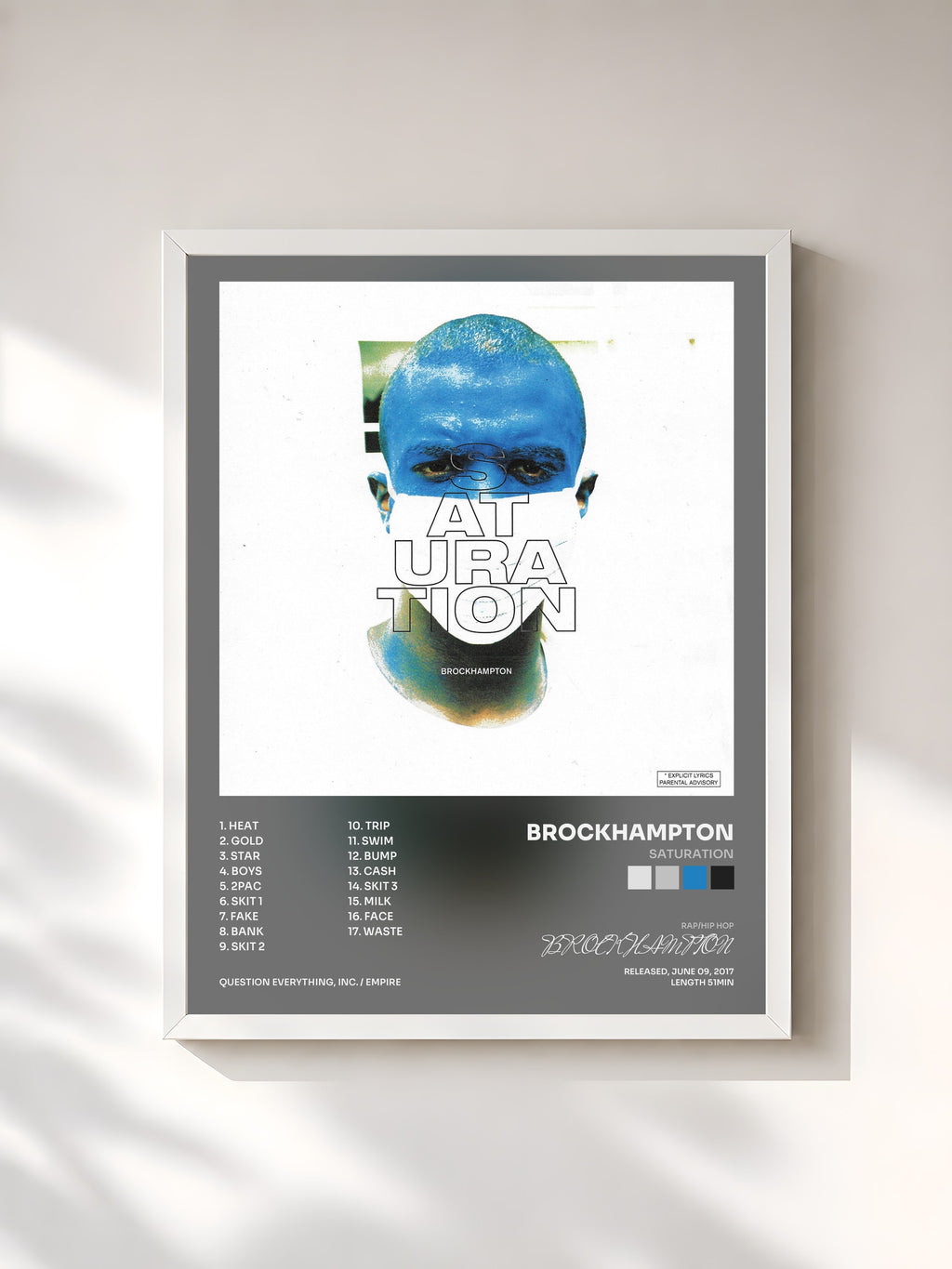 #blanc SATURATION by BROCKHAMPTON as a framed art print, white frame, printed and framed in France