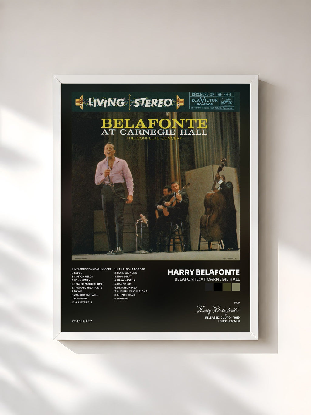 #blanc Belafonte: At Carnegie Hall di Harry Belafonte in stampa incorniciata, cornice bianca, stampata e incorniciata in Francia