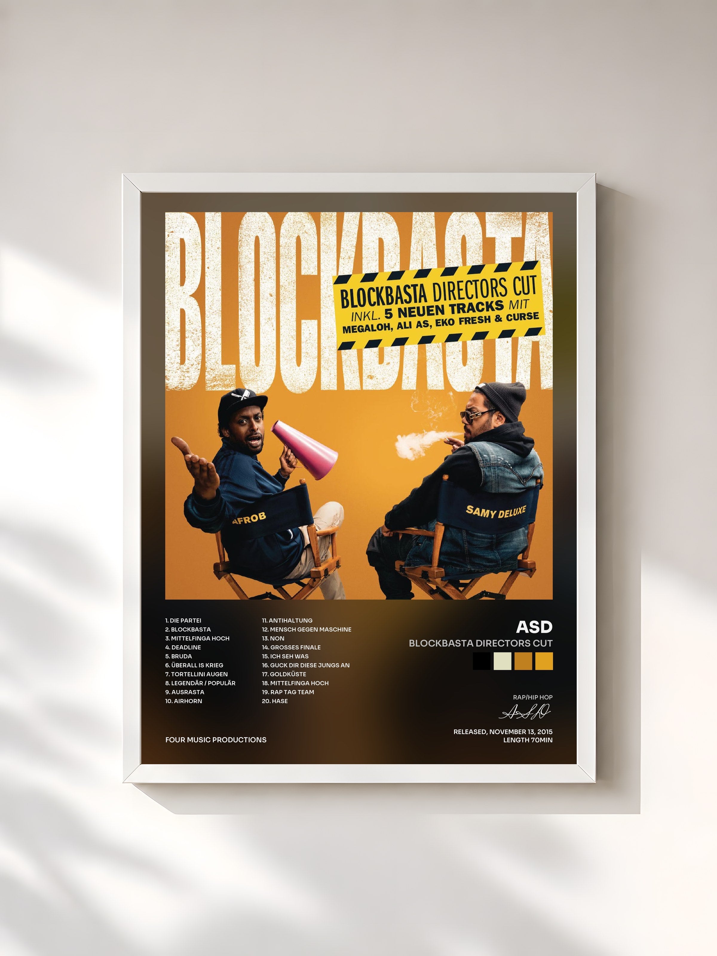 #blanc Tableau de l'album Blockbasta Directors Cut de ASD, cadre blanc, imprimé et encadré en France