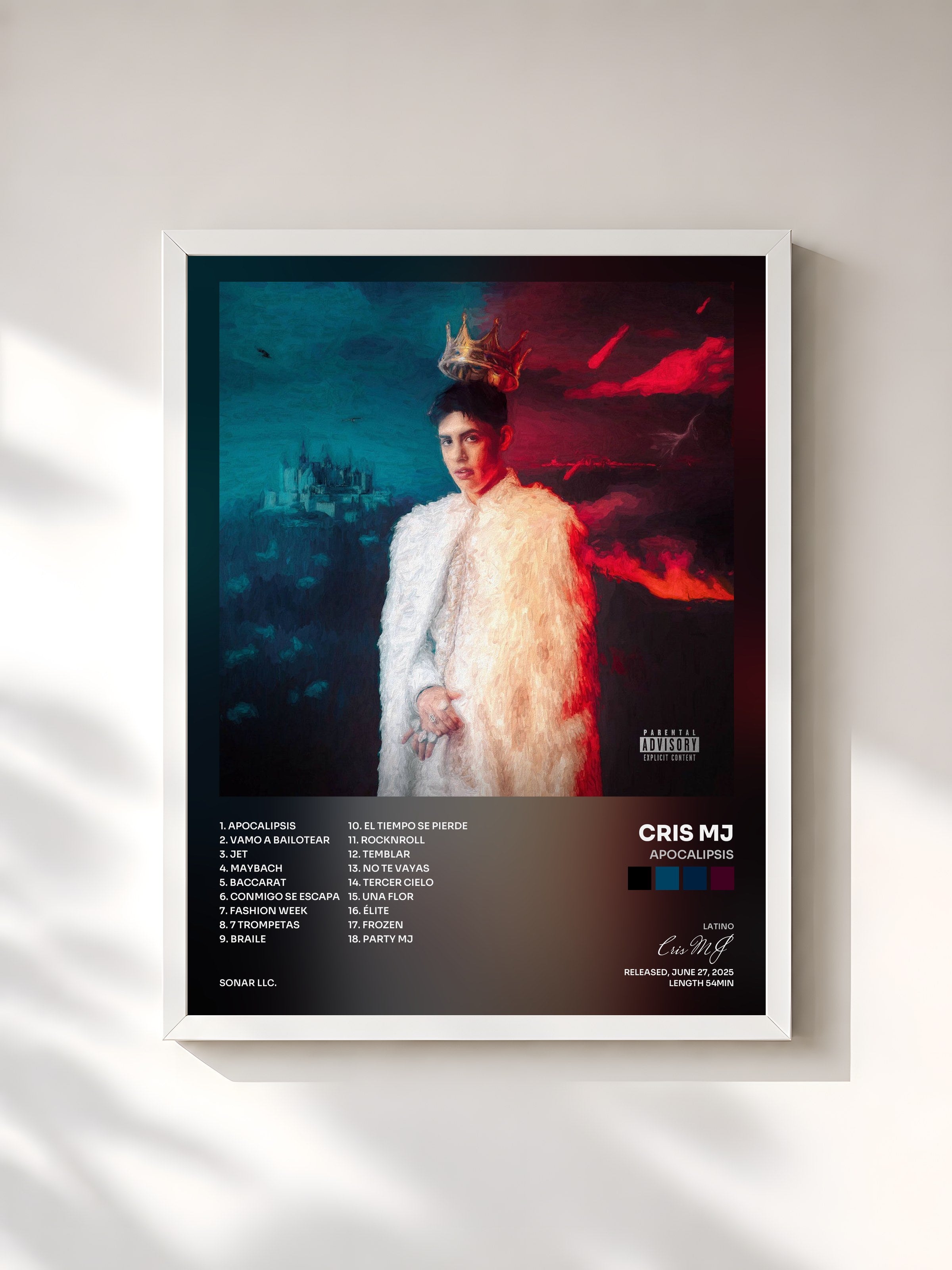 #blanc Tableau de l'album Apocalipsis de Cris MJ, cadre blanc, imprimé et encadré en France