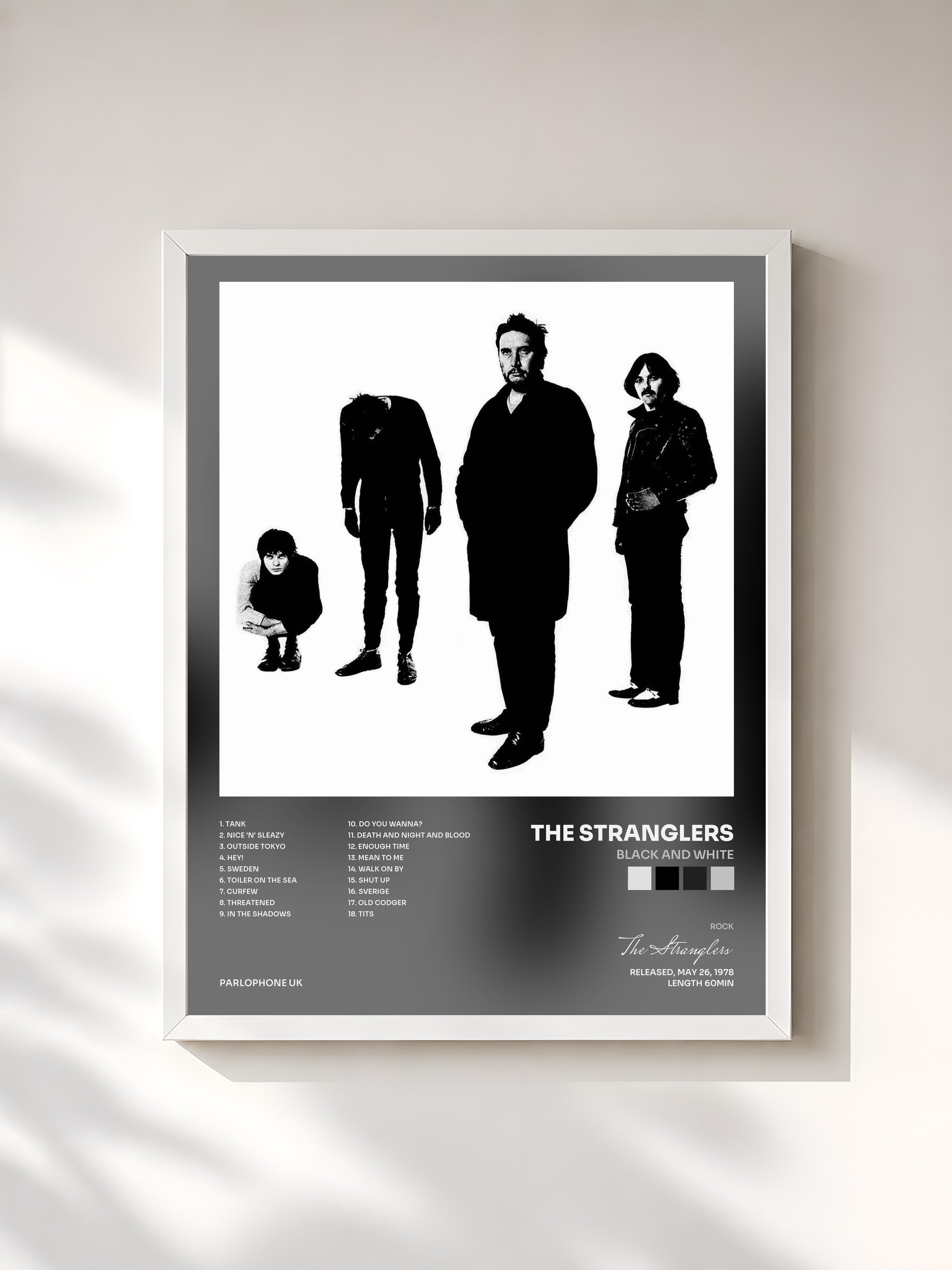 #blanc Tableau de l'album Black and White de The Stranglers, cadre blanc, imprimé et encadré en France
