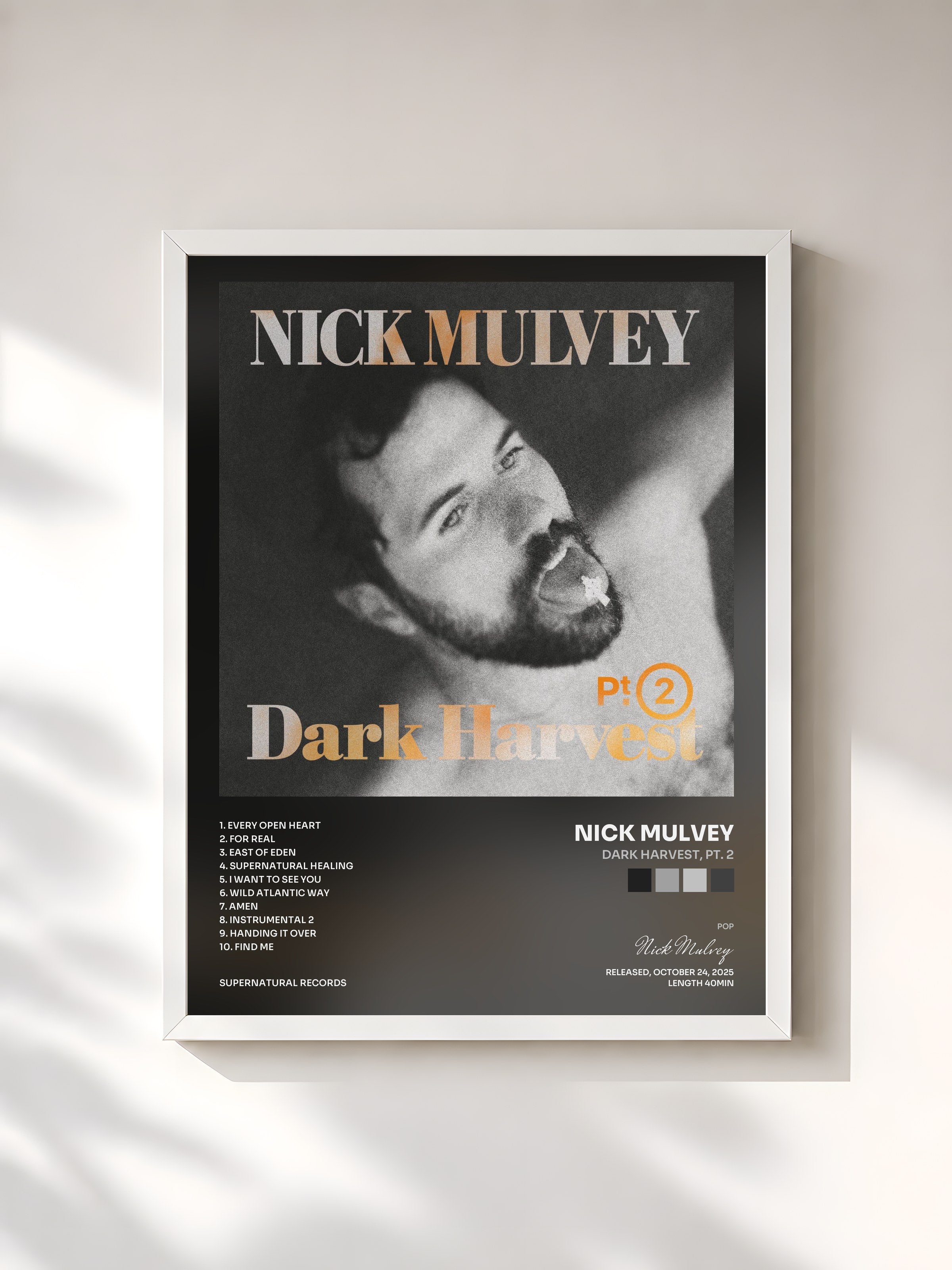 #blanc Tableau de l'album Dark Harvest, Pt. 2 de Nick Mulvey, cadre blanc, imprimé et encadré en France