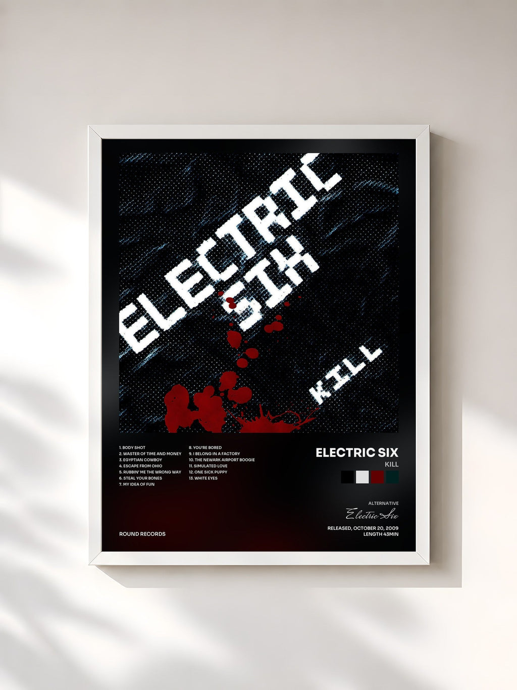 #blanc Kill by Electric Six as a framed art print, white frame, printed and framed in France