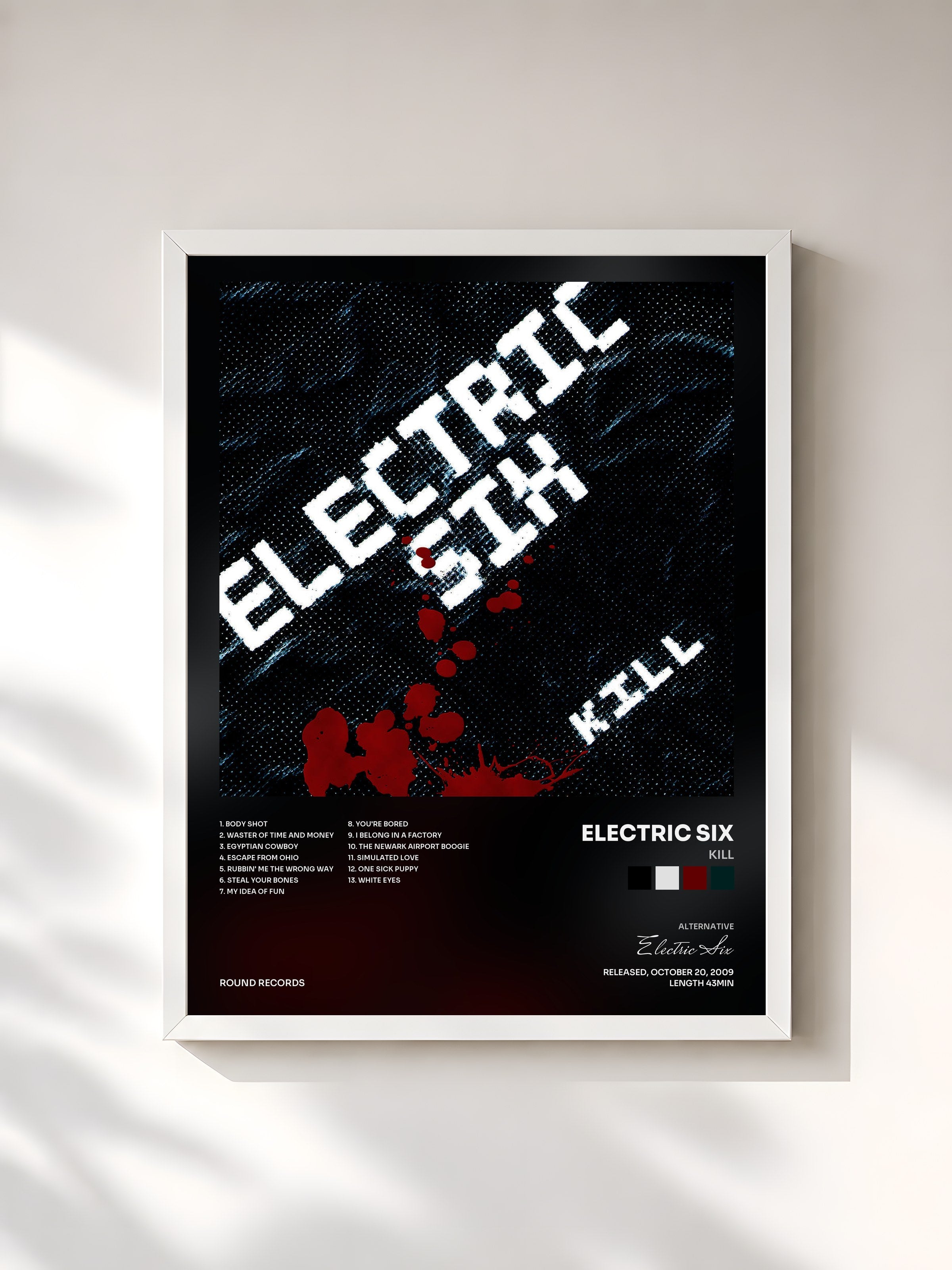 #blanc Tableau de l'album Kill de Electric Six, cadre blanc, imprimé et encadré en France