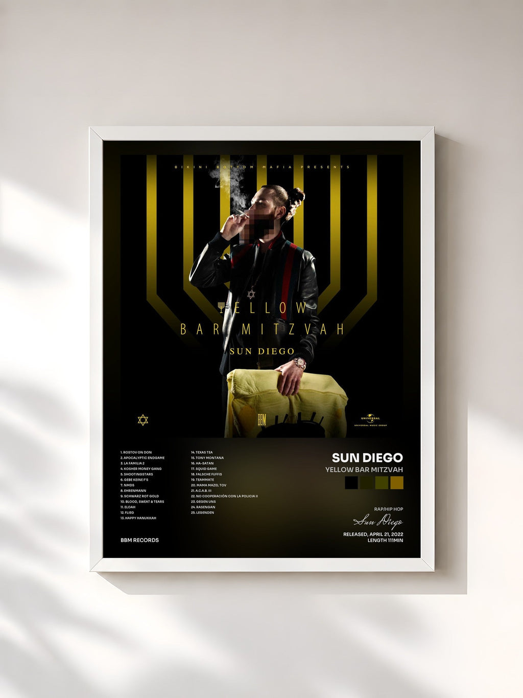 #blanc Yellow Bar Mitzvah by Sun Diego as a framed art print, white frame, printed and framed in France