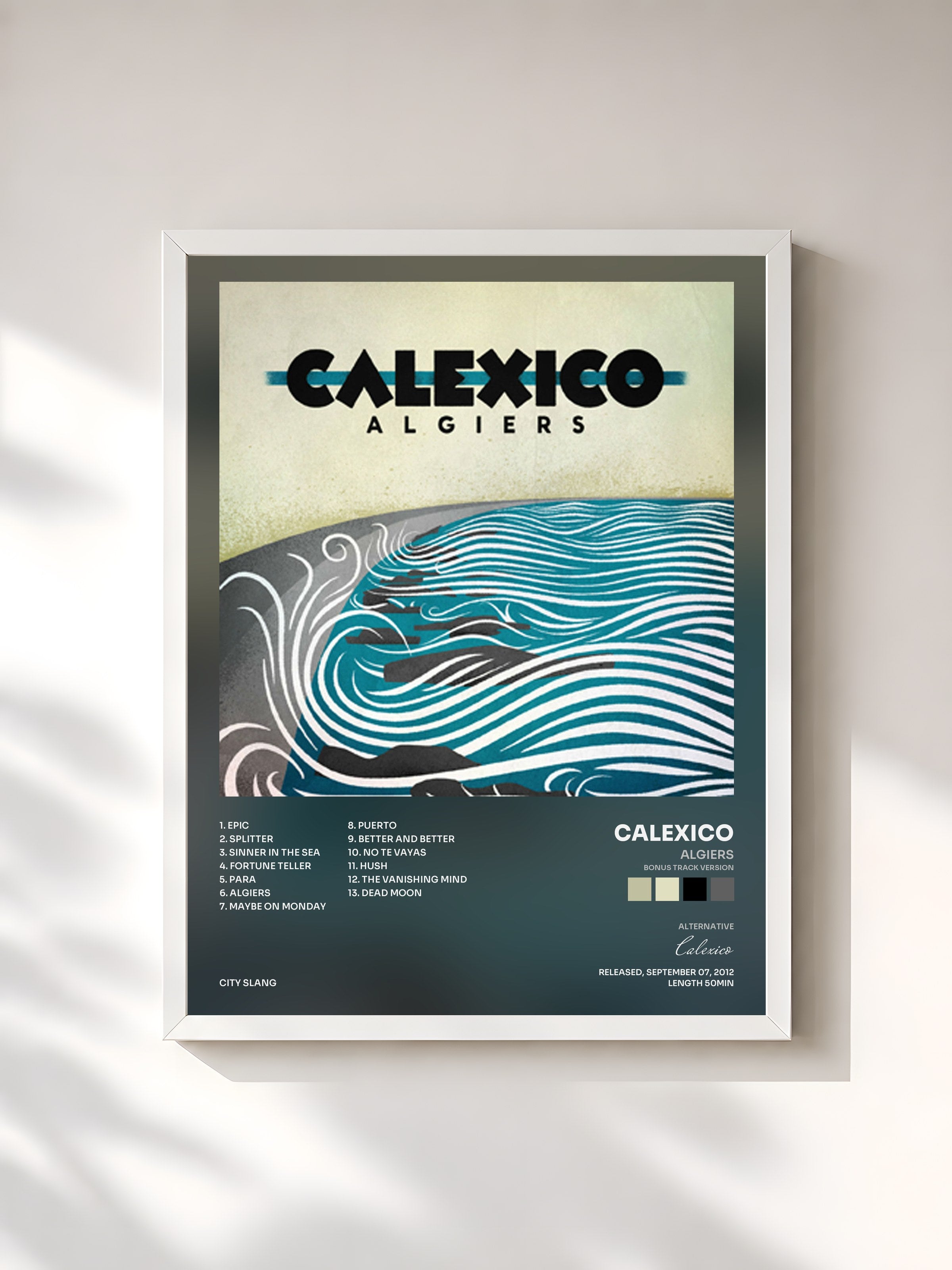 #blanc Tableau de l'album Algiers (Bonus Track Version) de Calexico, cadre blanc, imprimé et encadré en France