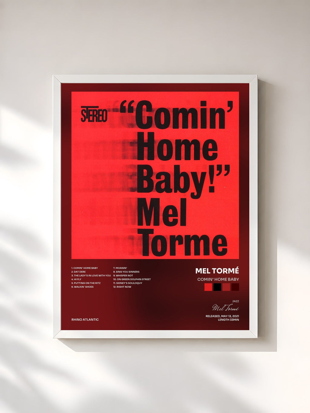 #blanc Comin' Home Baby de Mel Tormé en lámina enmarcada, marco blanco, impresa y enmarcada en Francia