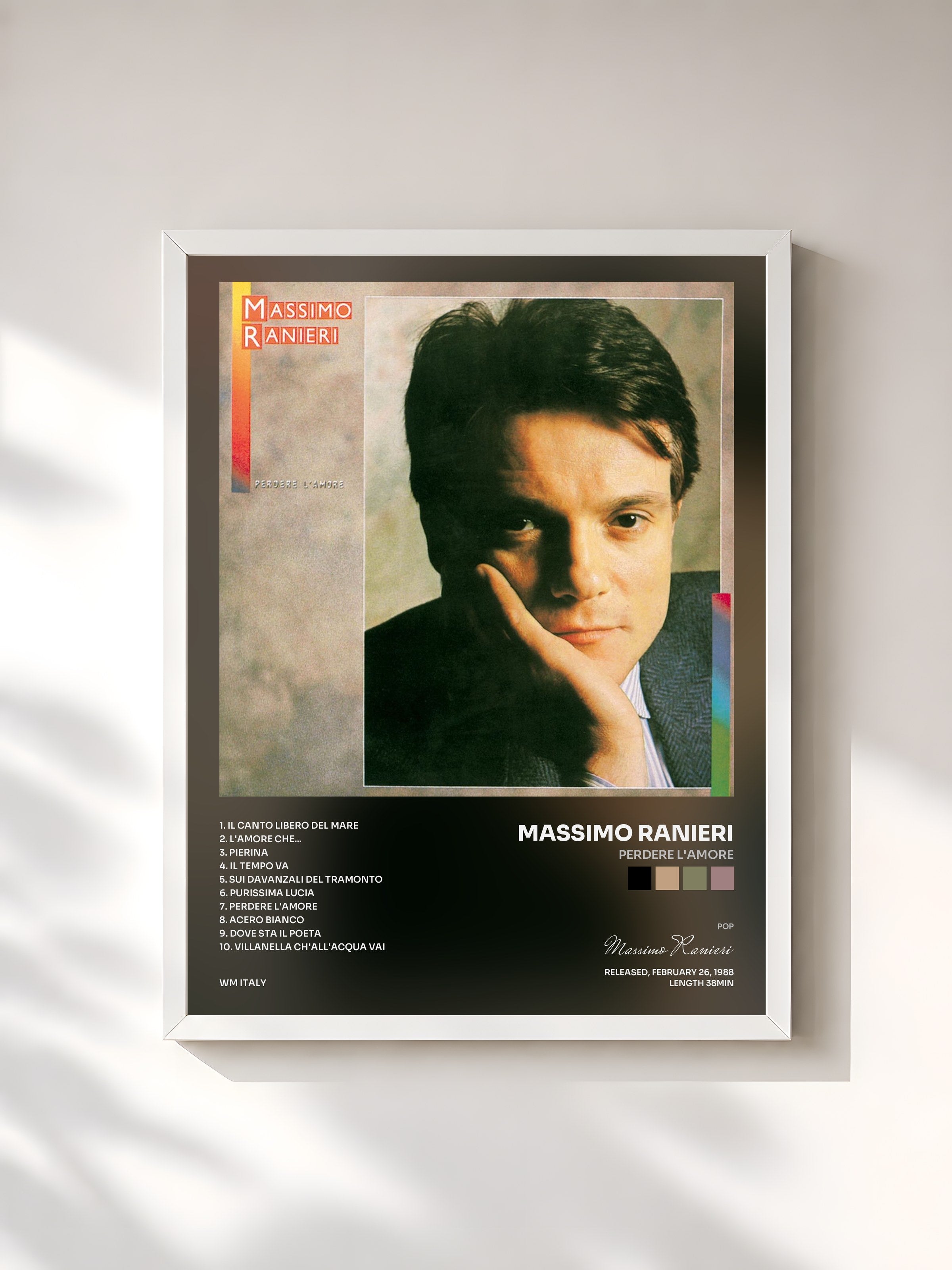 #blanc Tableau de l'album Perdere l'amore de Massimo Ranieri, cadre blanc, imprimé et encadré en France