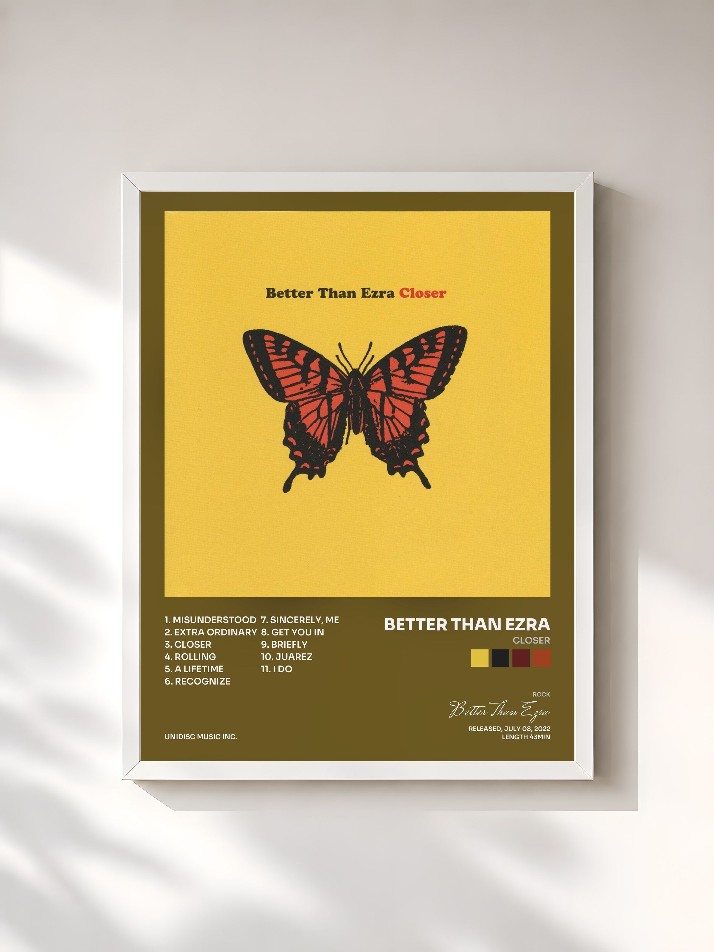 #blanc Tableau de l'album Closer de Better Than Ezra, cadre blanc, imprimé et encadré en France