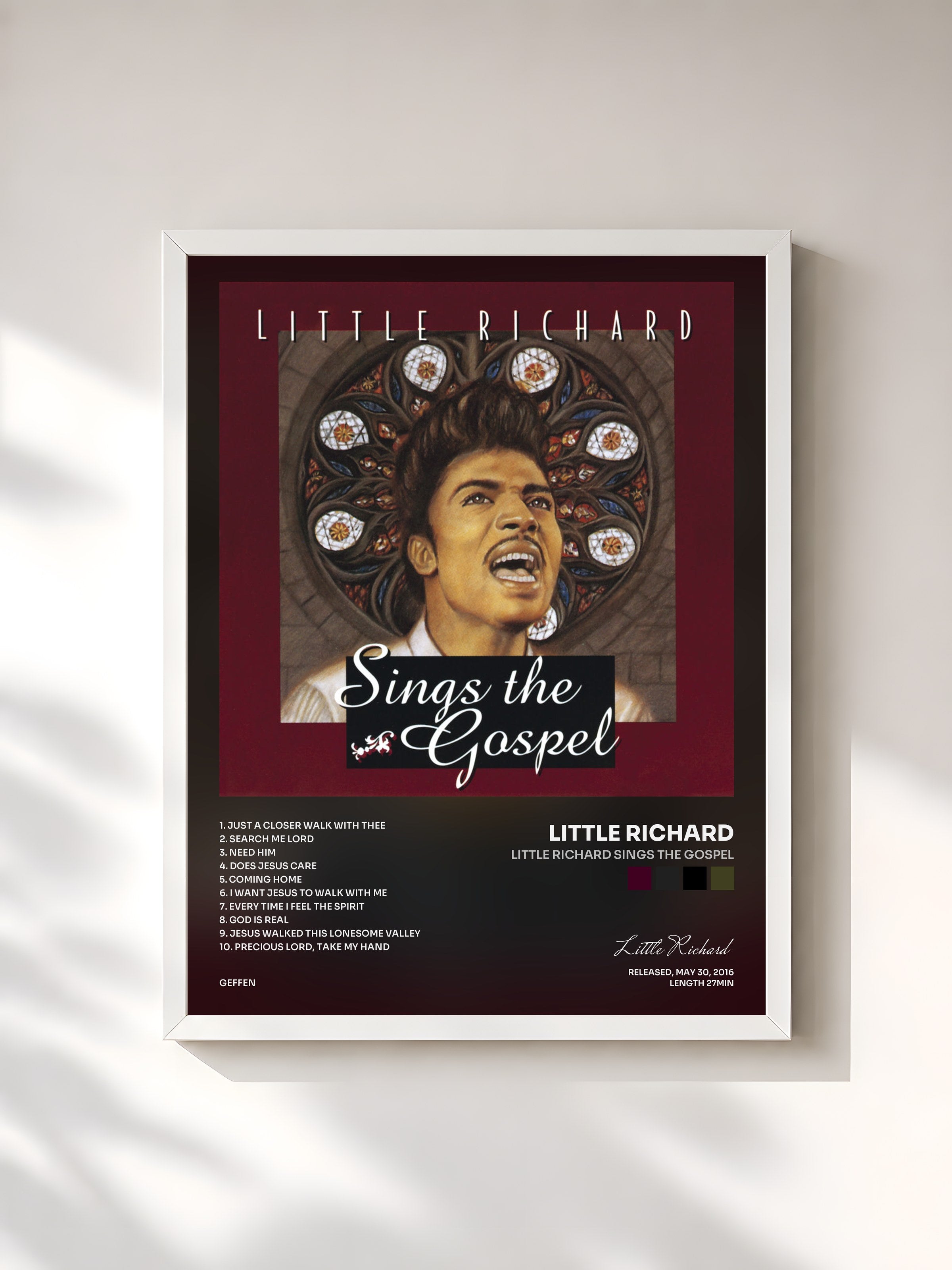 #blanc Tableau de l'album Little Richard Sings The Gospel de Little Richard, cadre blanc, imprimé et encadré en France