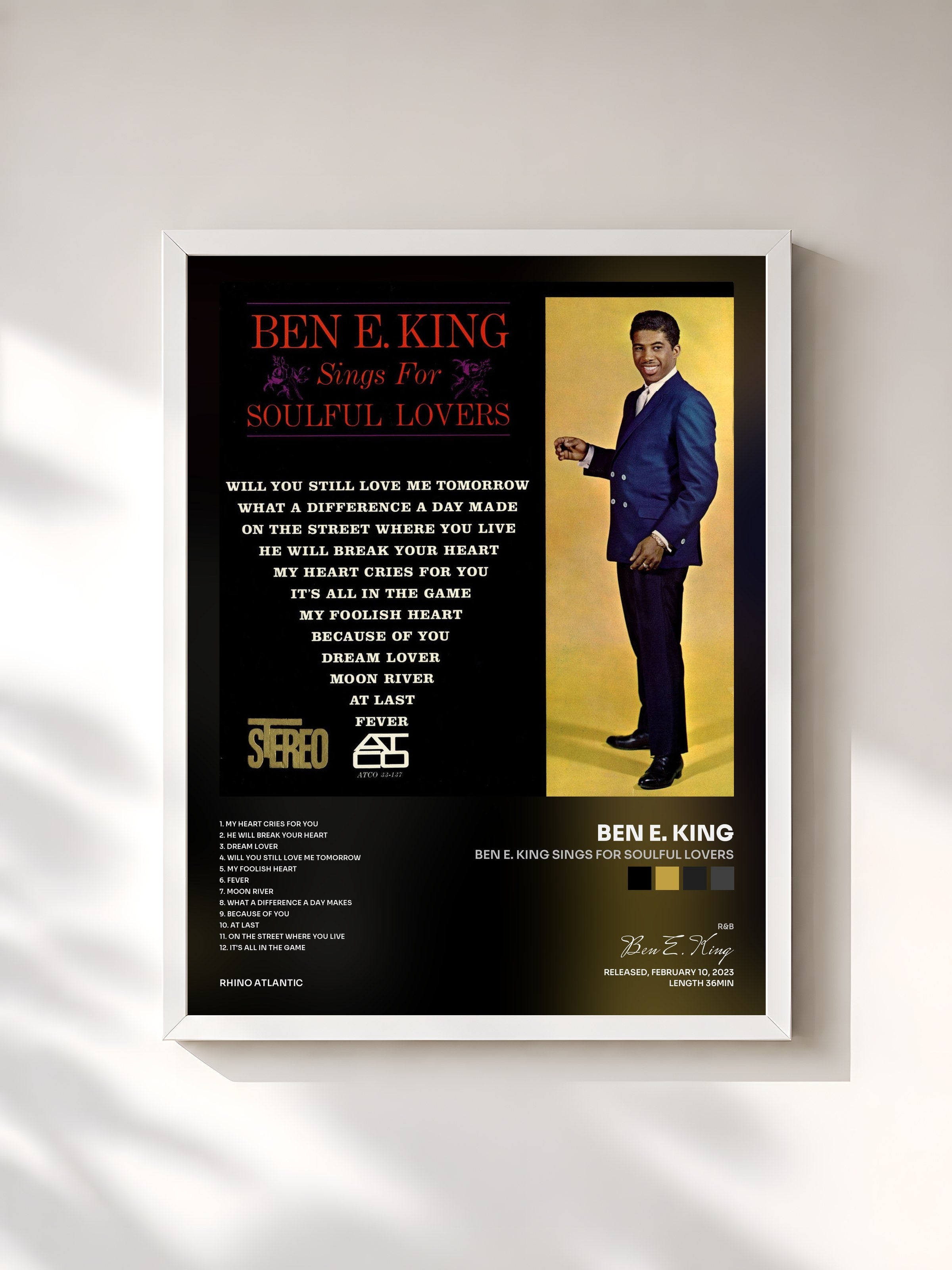#blanc Tableau de l'album Ben E. King Sings for Soulful Lovers de Ben E. King, cadre blanc, imprimé et encadré en France