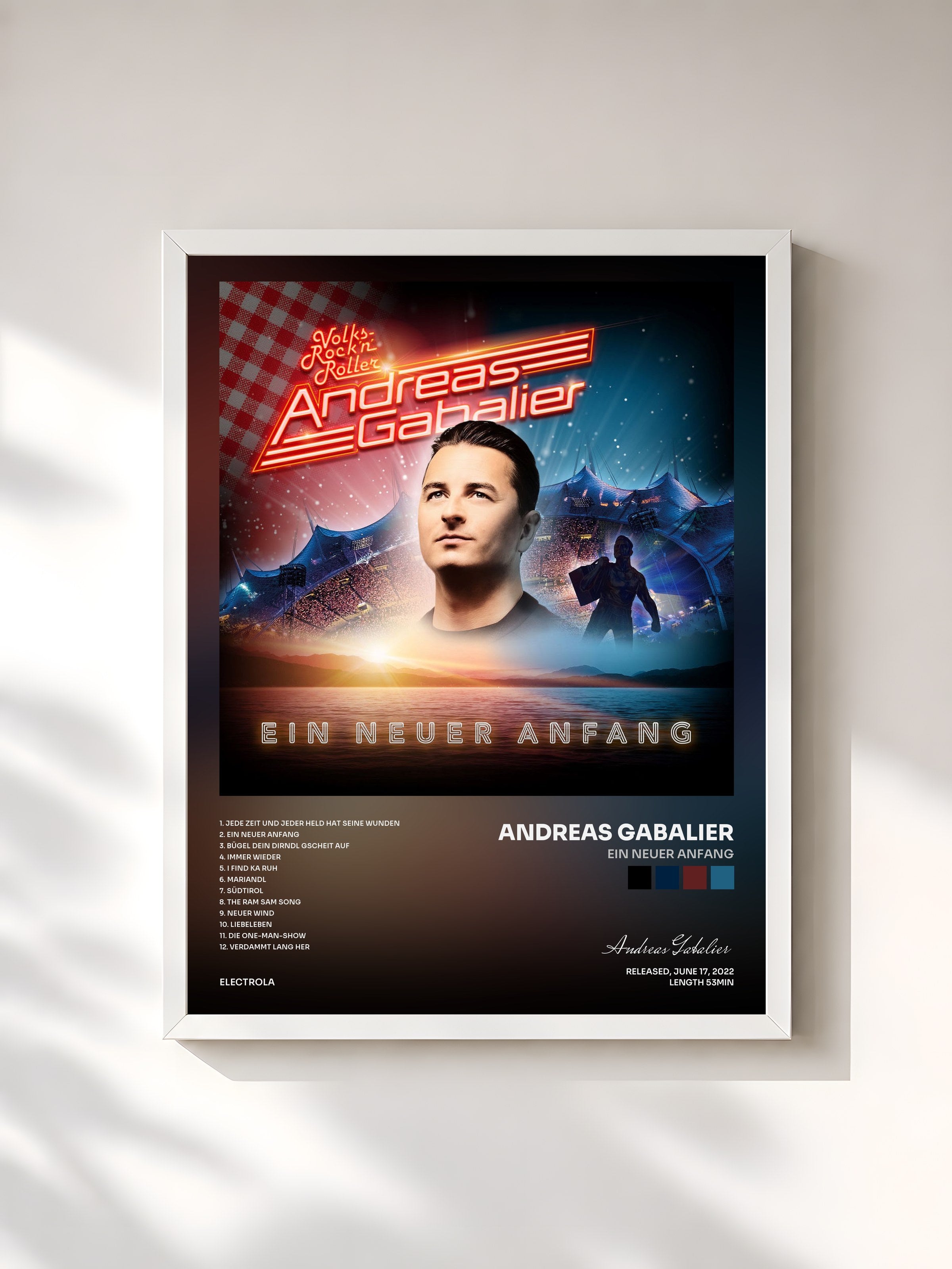 #blanc Tableau de l'album Ein neuer Anfang de Andreas Gabalier, cadre blanc, imprimé et encadré en France