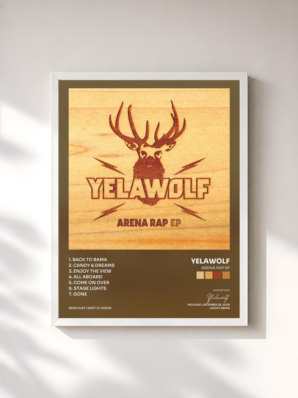 #blanc Tableau de l'album Arena Rap EP de Yelawolf, cadre blanc, imprimé et encadré en France