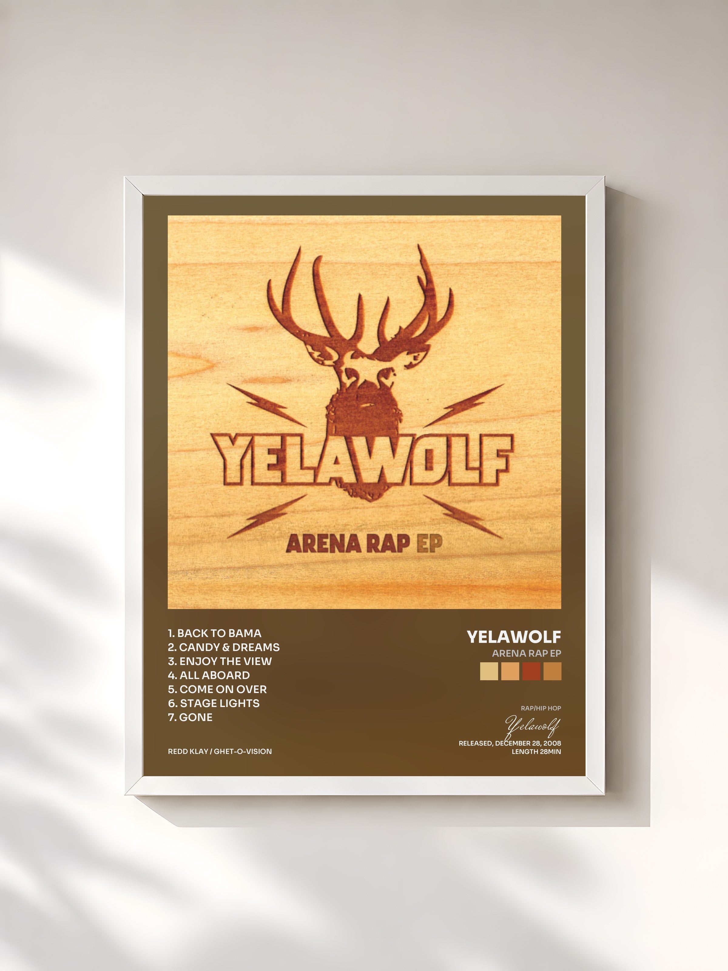 #blanc Tableau de l'album Arena Rap EP de Yelawolf, cadre blanc, imprimé et encadré en France