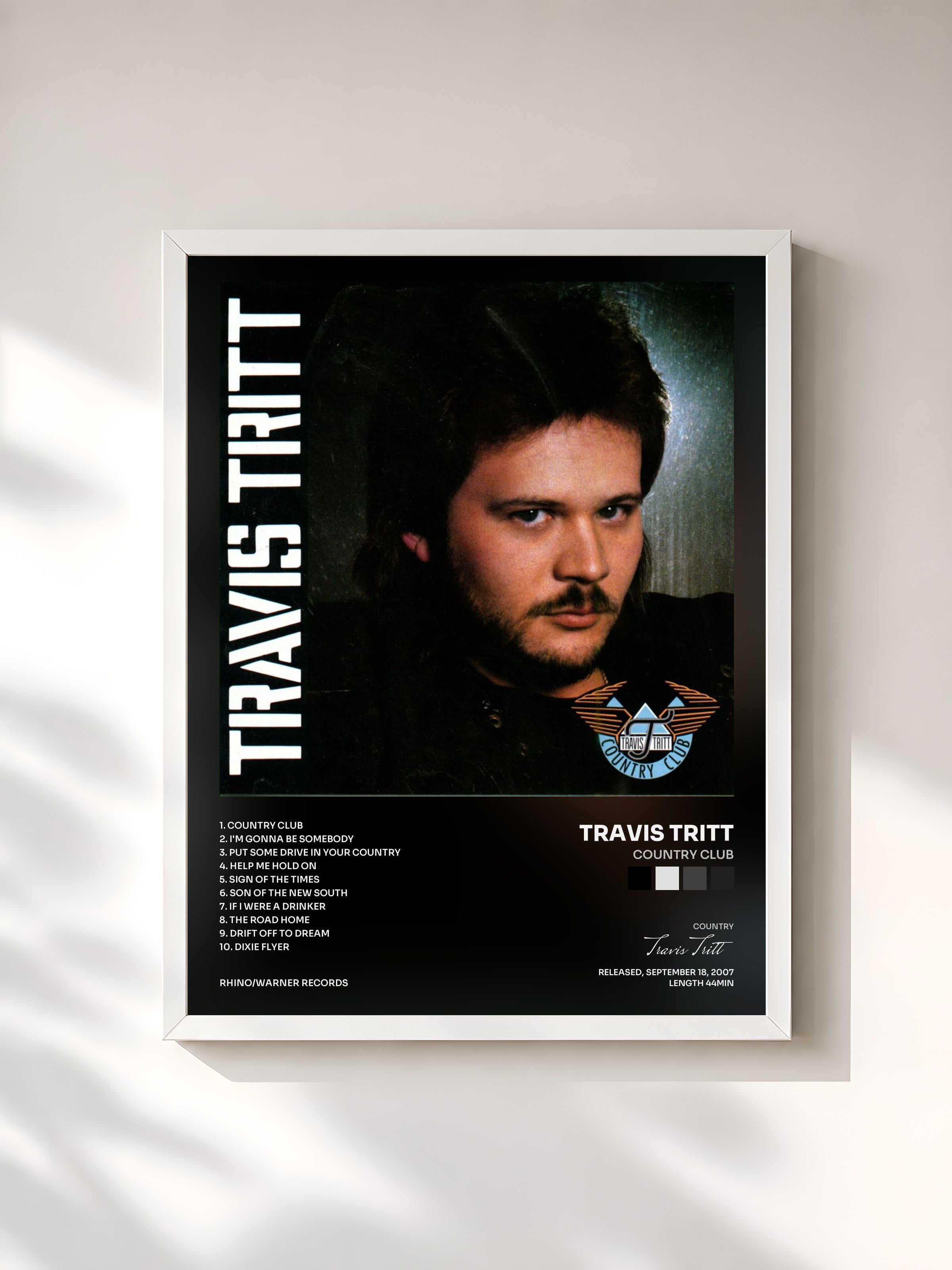 #blanc Tableau de l'album Country Club de Travis Tritt, cadre blanc, imprimé et encadré en France