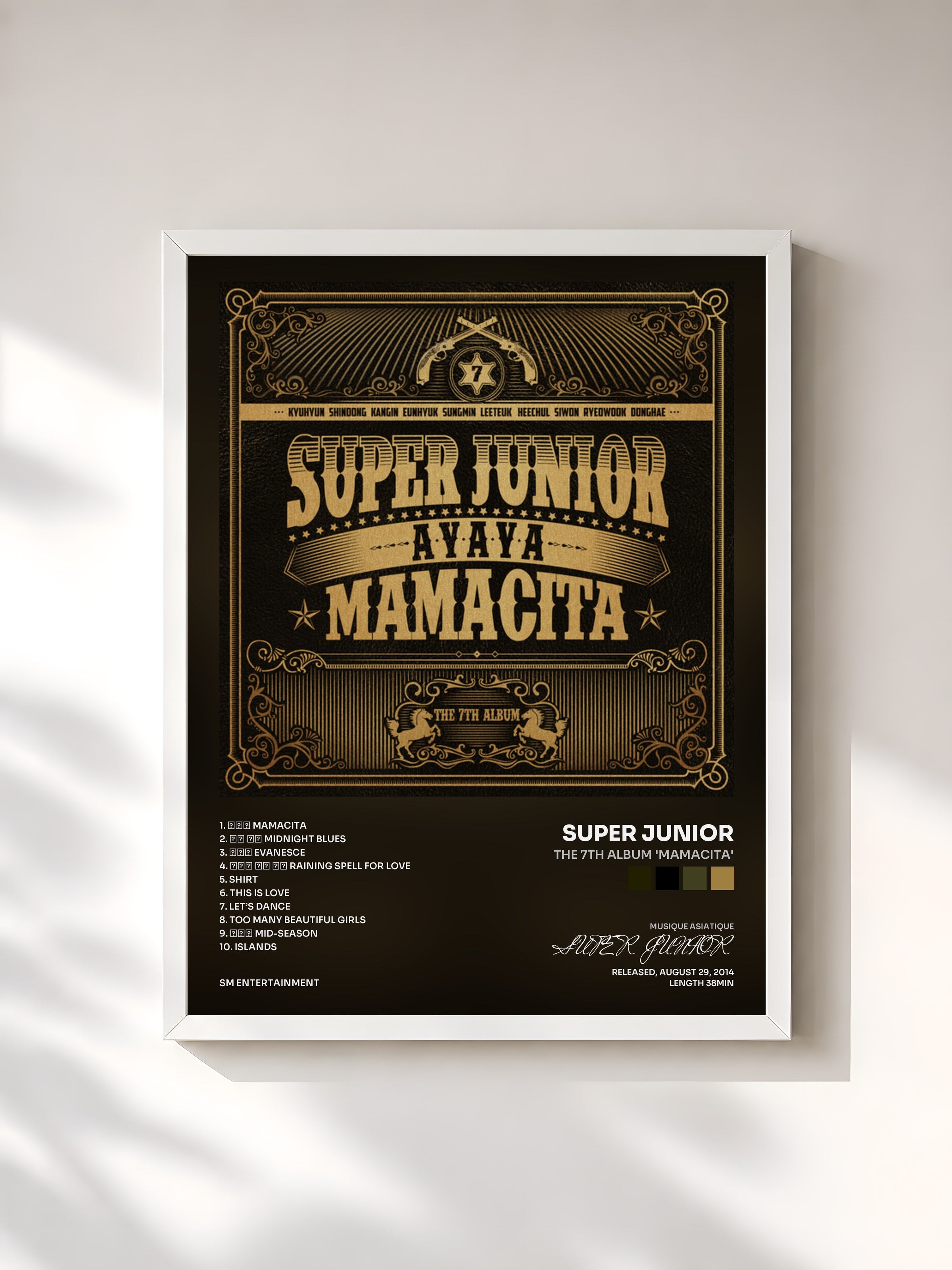 #blanc Tableau de l'album The 7th Album 'MAMACITA' de SUPER JUNIOR, cadre blanc, imprimé et encadré en France