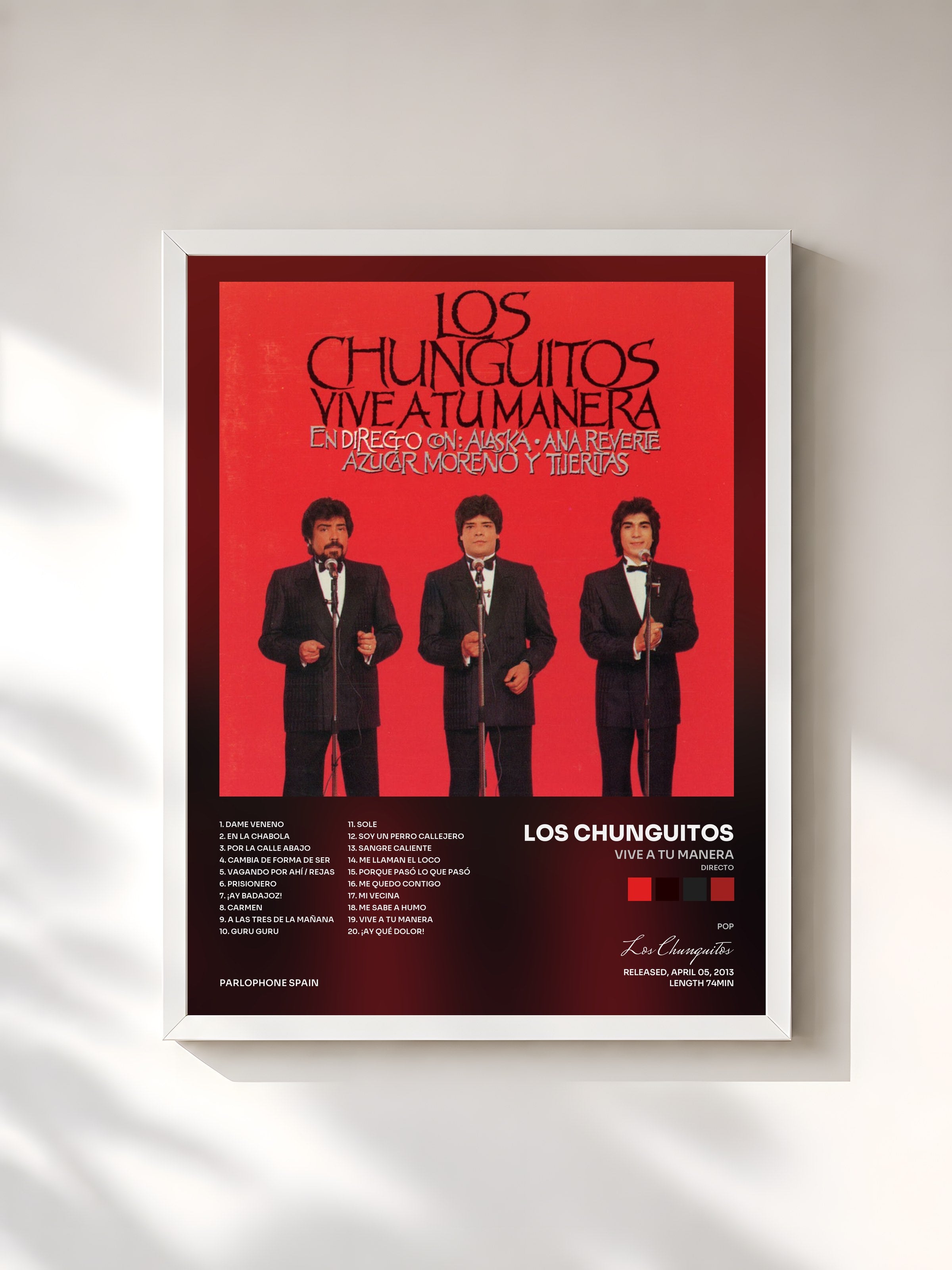 #blanc Tableau de l'album Vive A Tu Manera (Directo) de Los Chunguitos, cadre blanc, imprimé et encadré en France