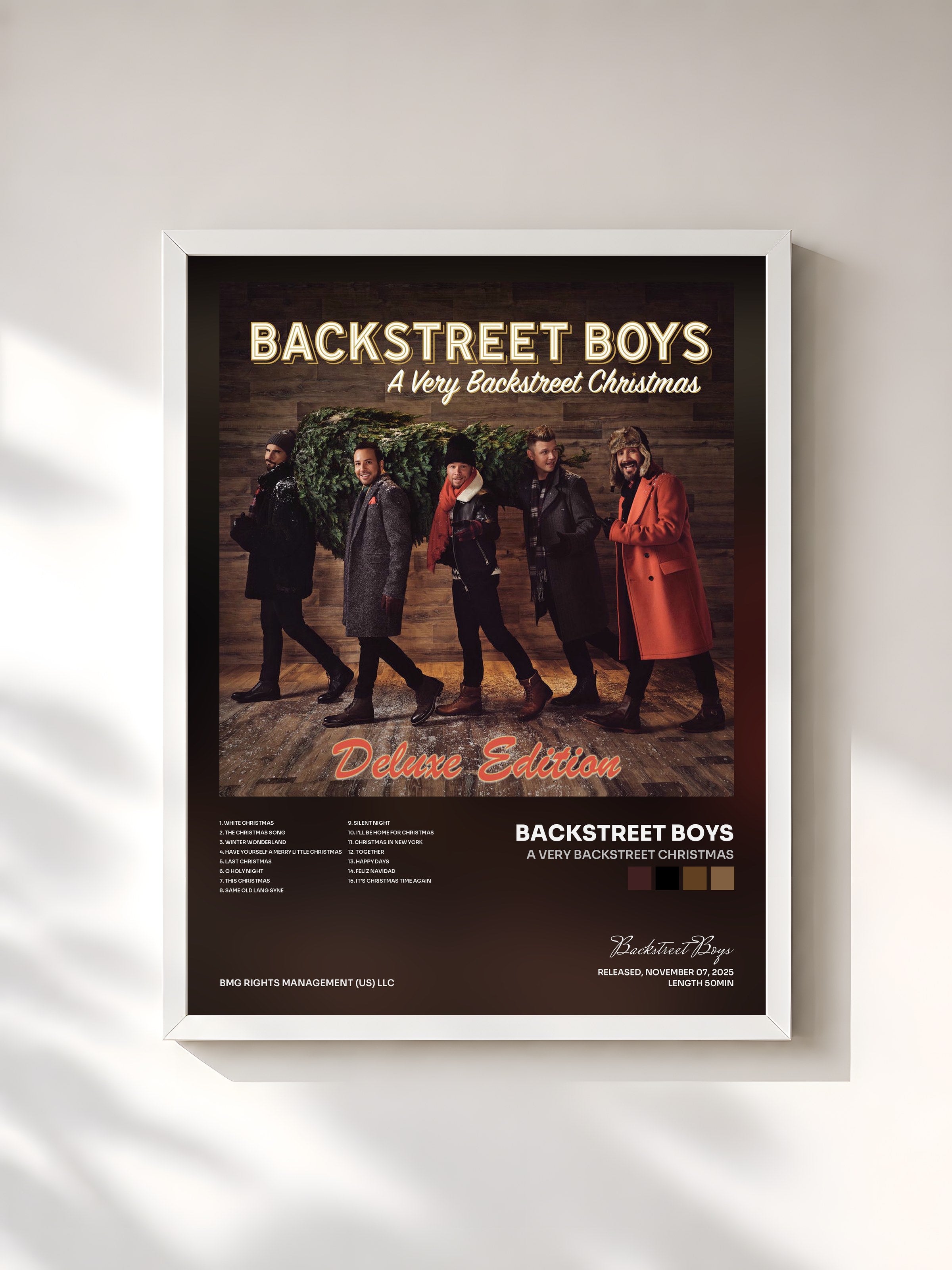 #blanc Tableau de l'album A Very Backstreet Christmas de Backstreet Boys, cadre blanc, imprimé et encadré en France