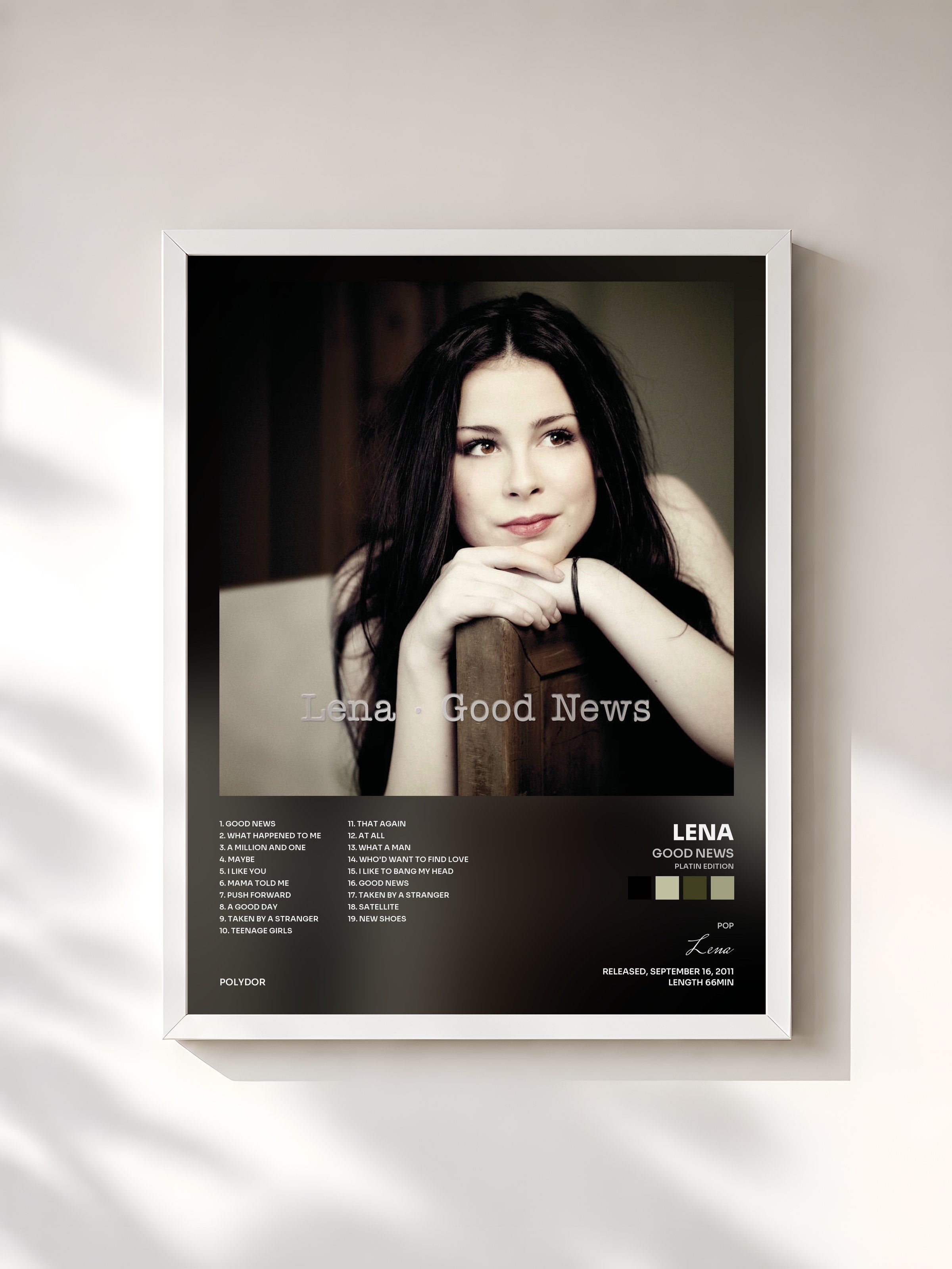 #blanc Tableau de l'album Good News (Platin Edition) de Lena, cadre blanc, imprimé et encadré en France
