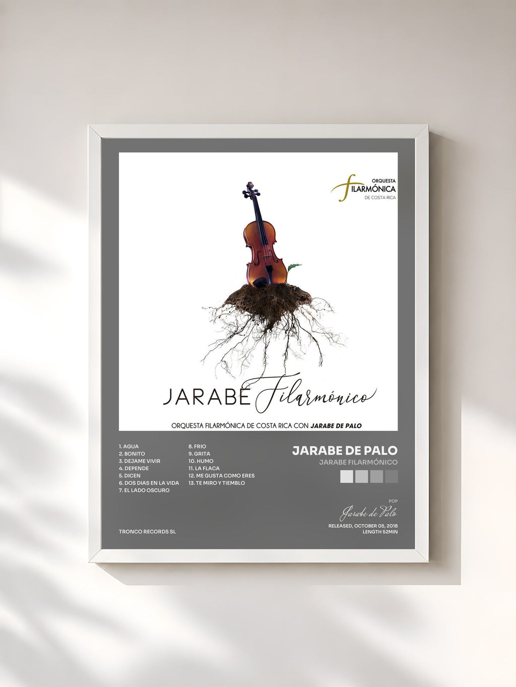 #blanc Tableau de l'album Jarabe Filarmónico de Jarabe de Palo, cadre blanc, imprimé et encadré en France