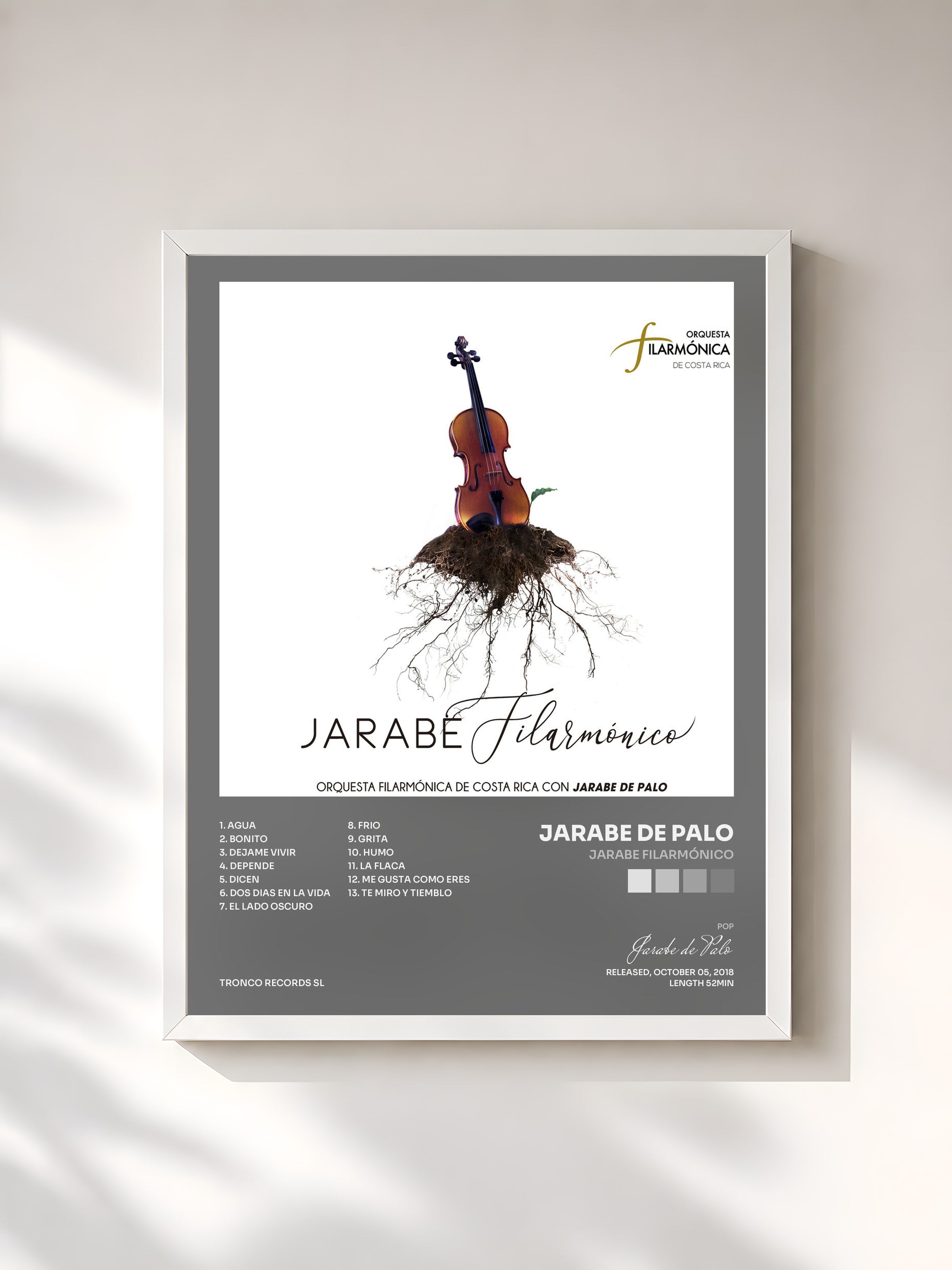 #blanc Tableau de l'album Jarabe Filarmónico de Jarabe de Palo, cadre blanc, imprimé et encadré en France
