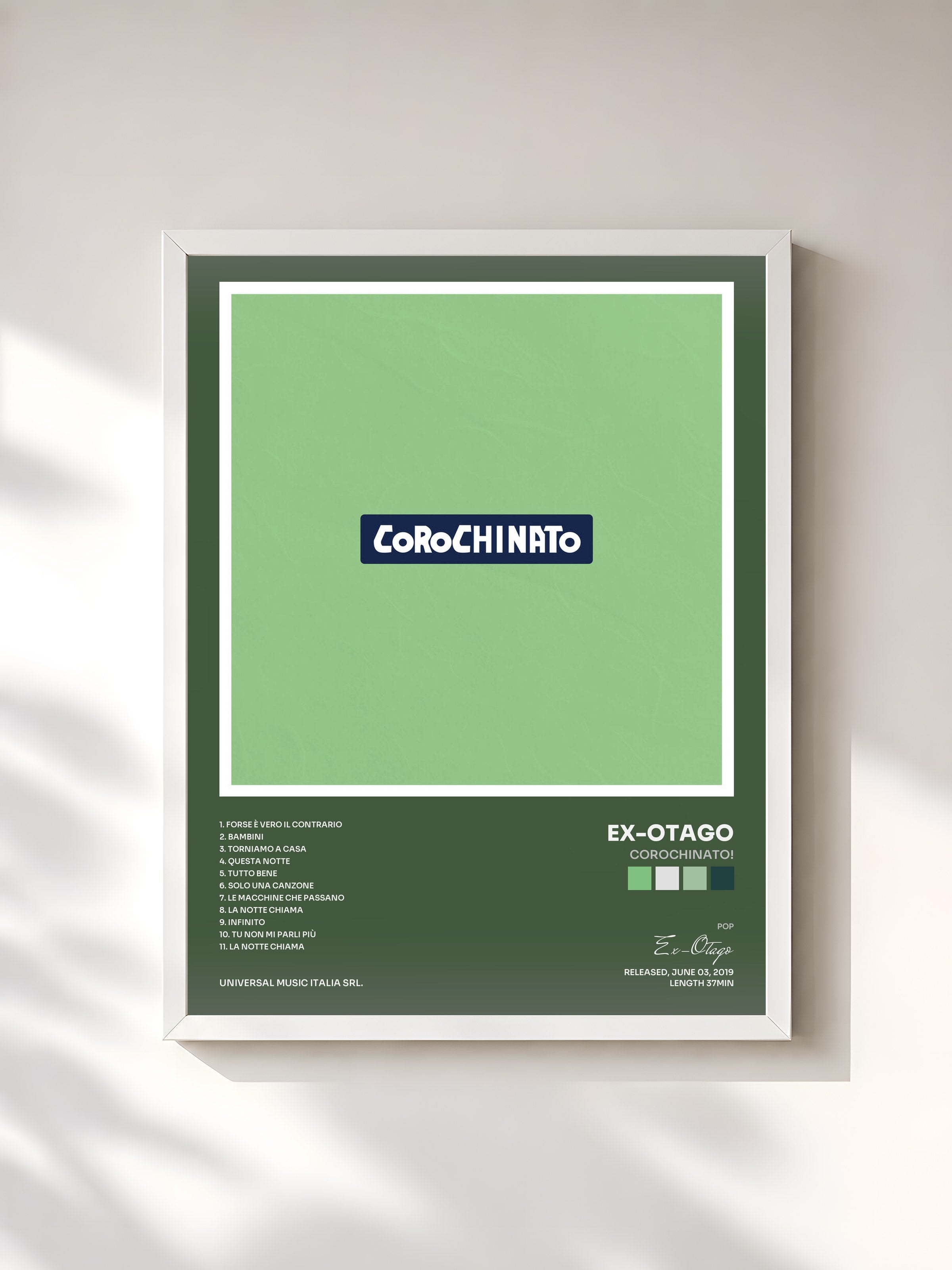 #blanc Tableau de l'album Corochinato! de Ex-Otago, cadre blanc, imprimé et encadré en France