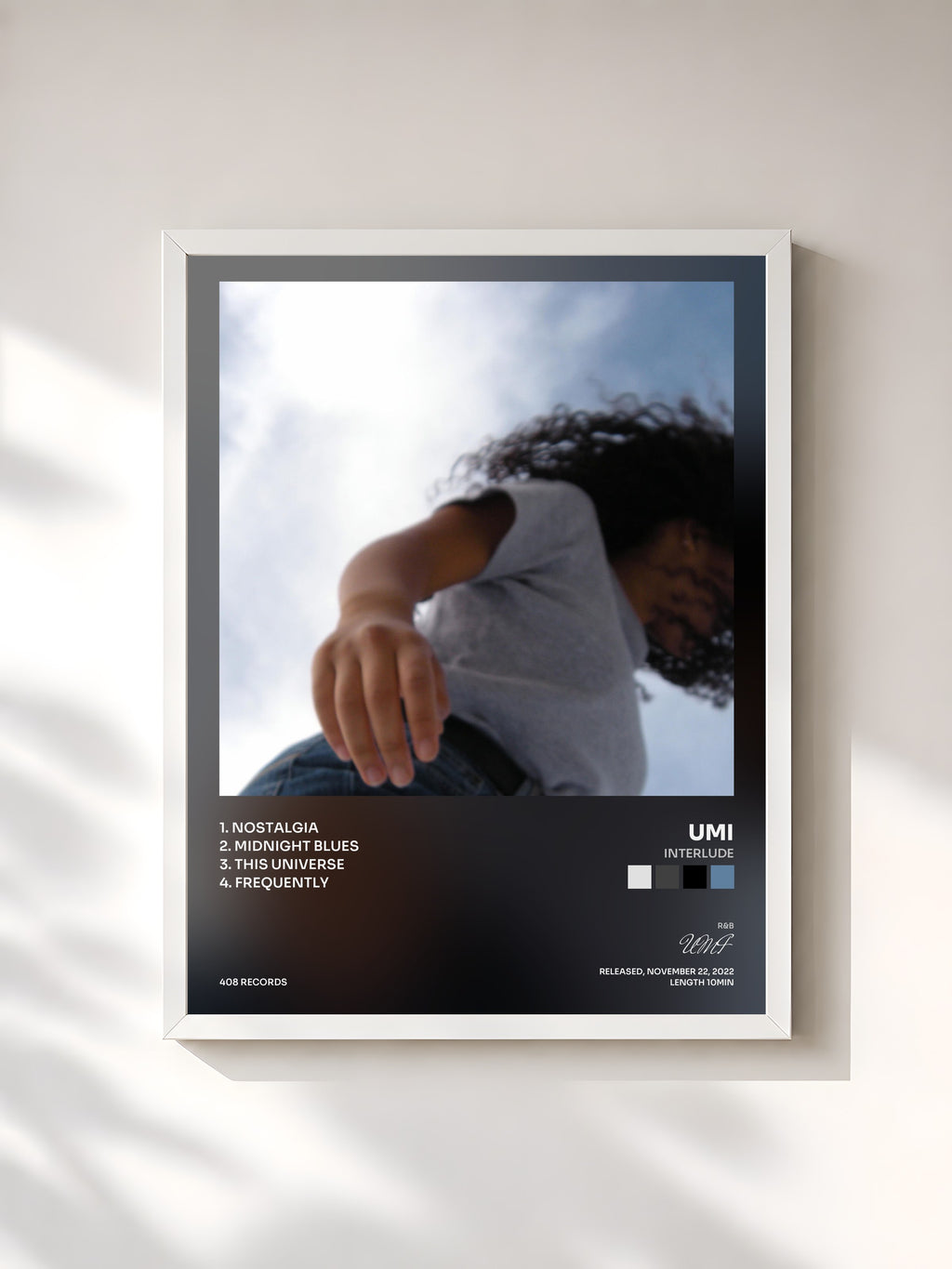 #blanc Tableau de l'album Interlude de UMI, cadre blanc, imprimé et encadré en France