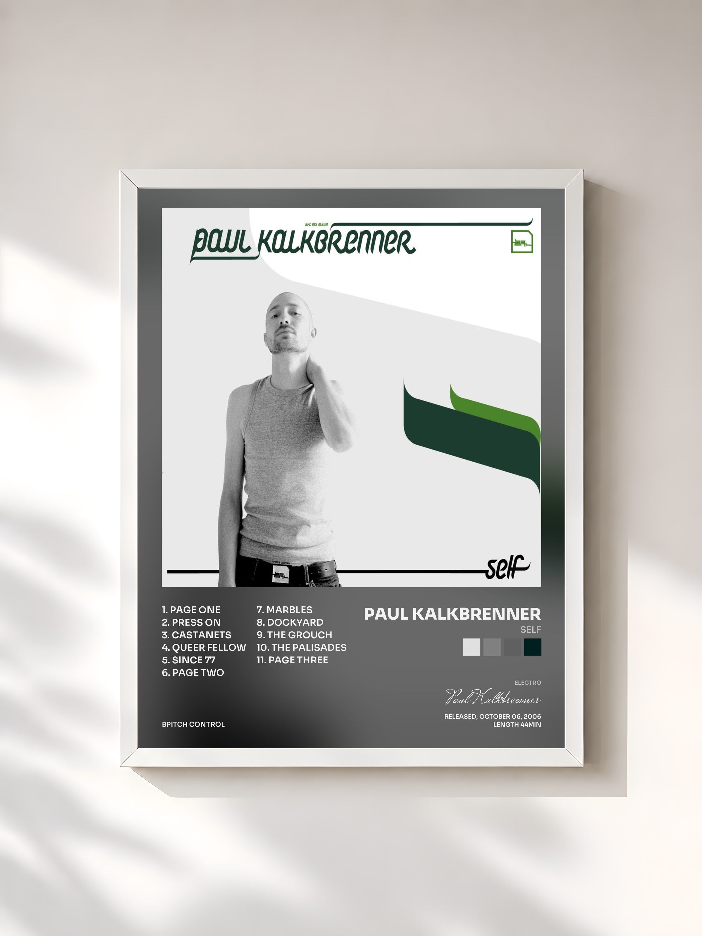 #blanc Tableau de l'album Self de Paul Kalkbrenner, cadre blanc, imprimé et encadré en France