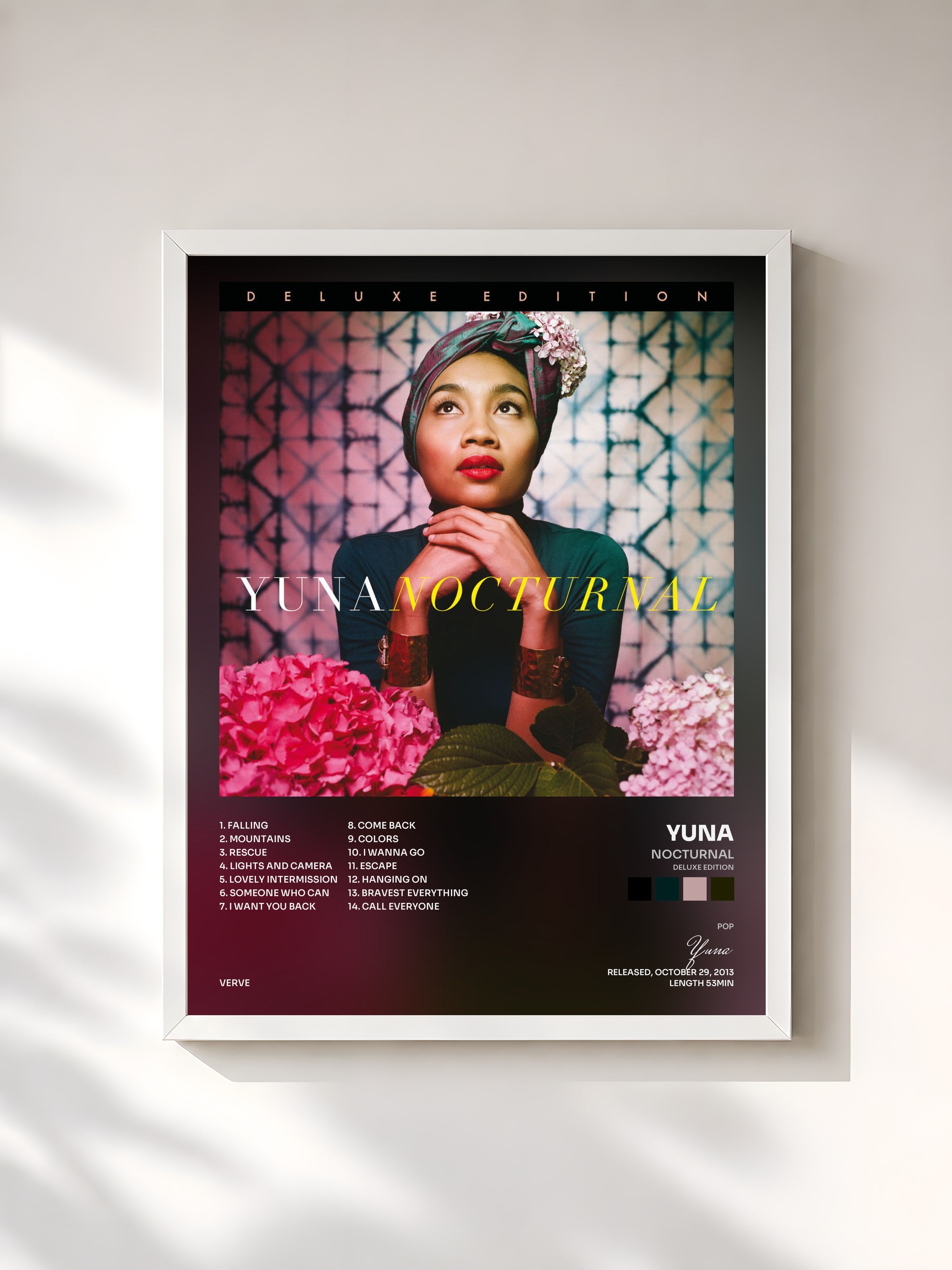 #blanc Tableau de l'album Nocturnal (Deluxe Edition) de Yuna, cadre blanc, imprimé et encadré en France