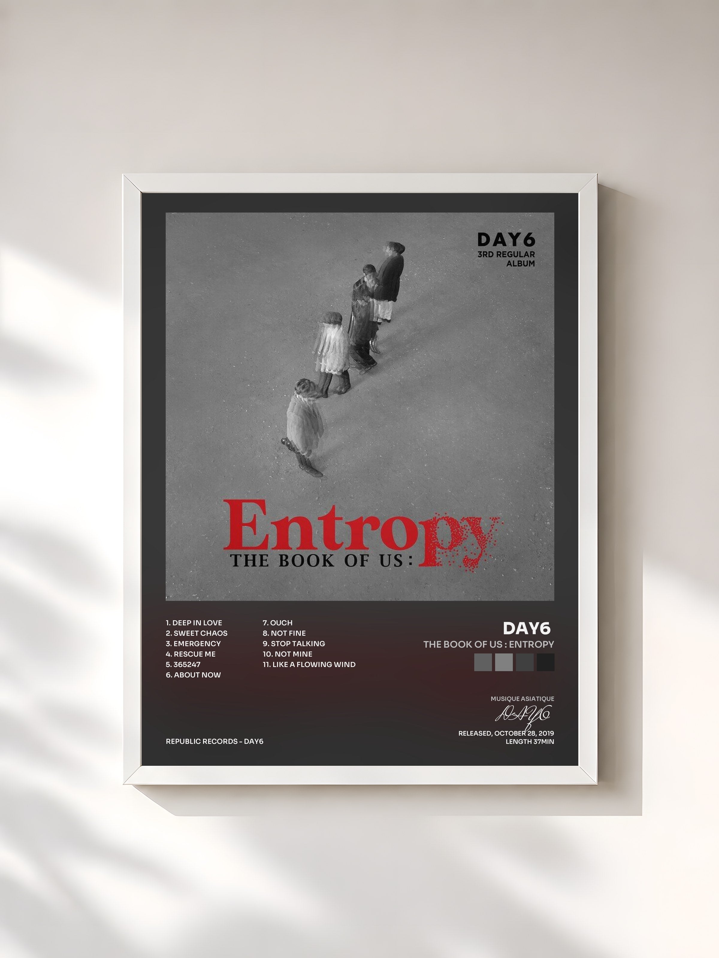 #blanc Tableau de l'album The Book of Us : Entropy de DAY6 , cadre blanc, imprimé et encadré en France