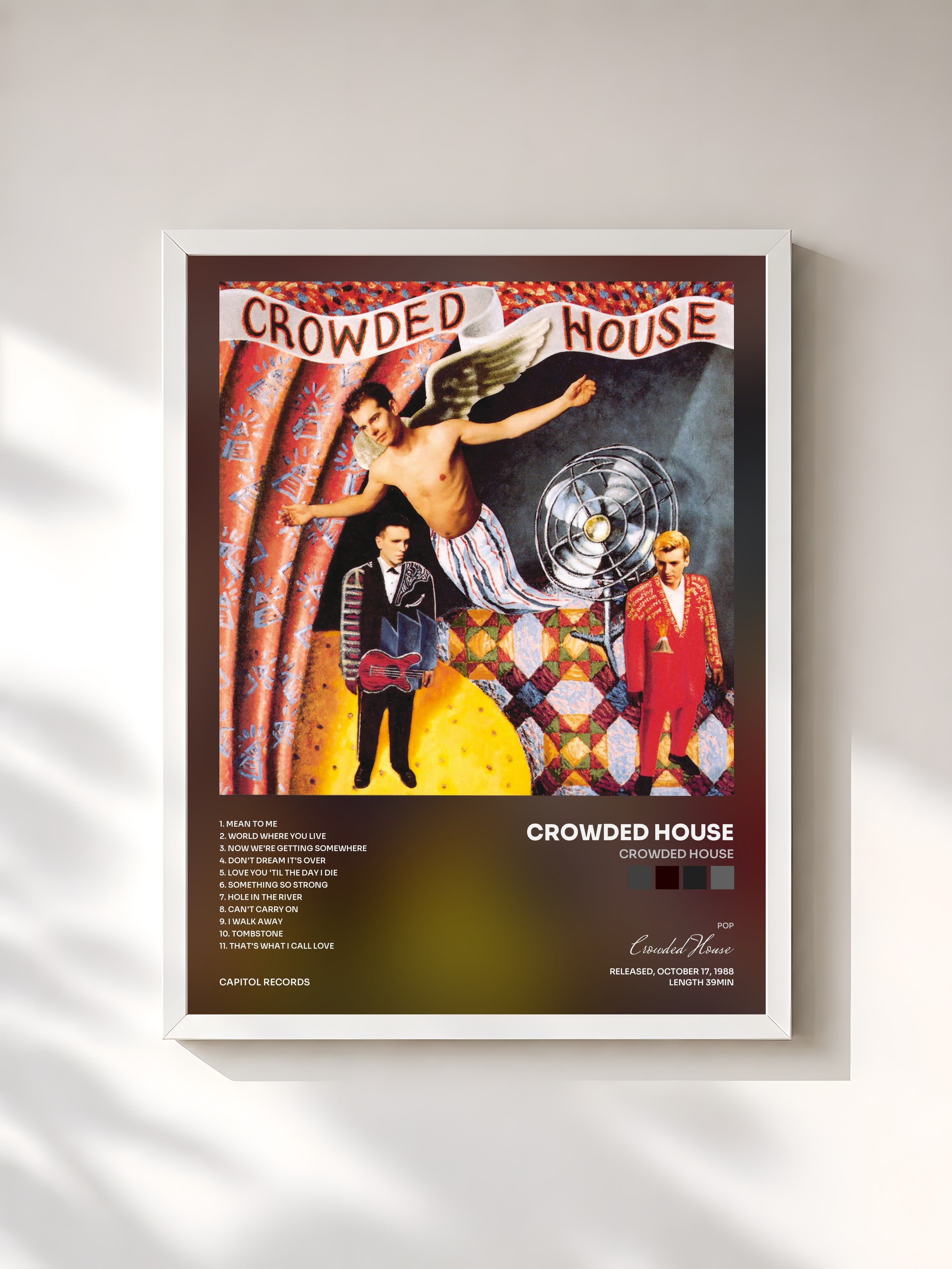 #blanc Tableau de l'album Crowded House de Crowded House, cadre blanc, imprimé et encadré en France