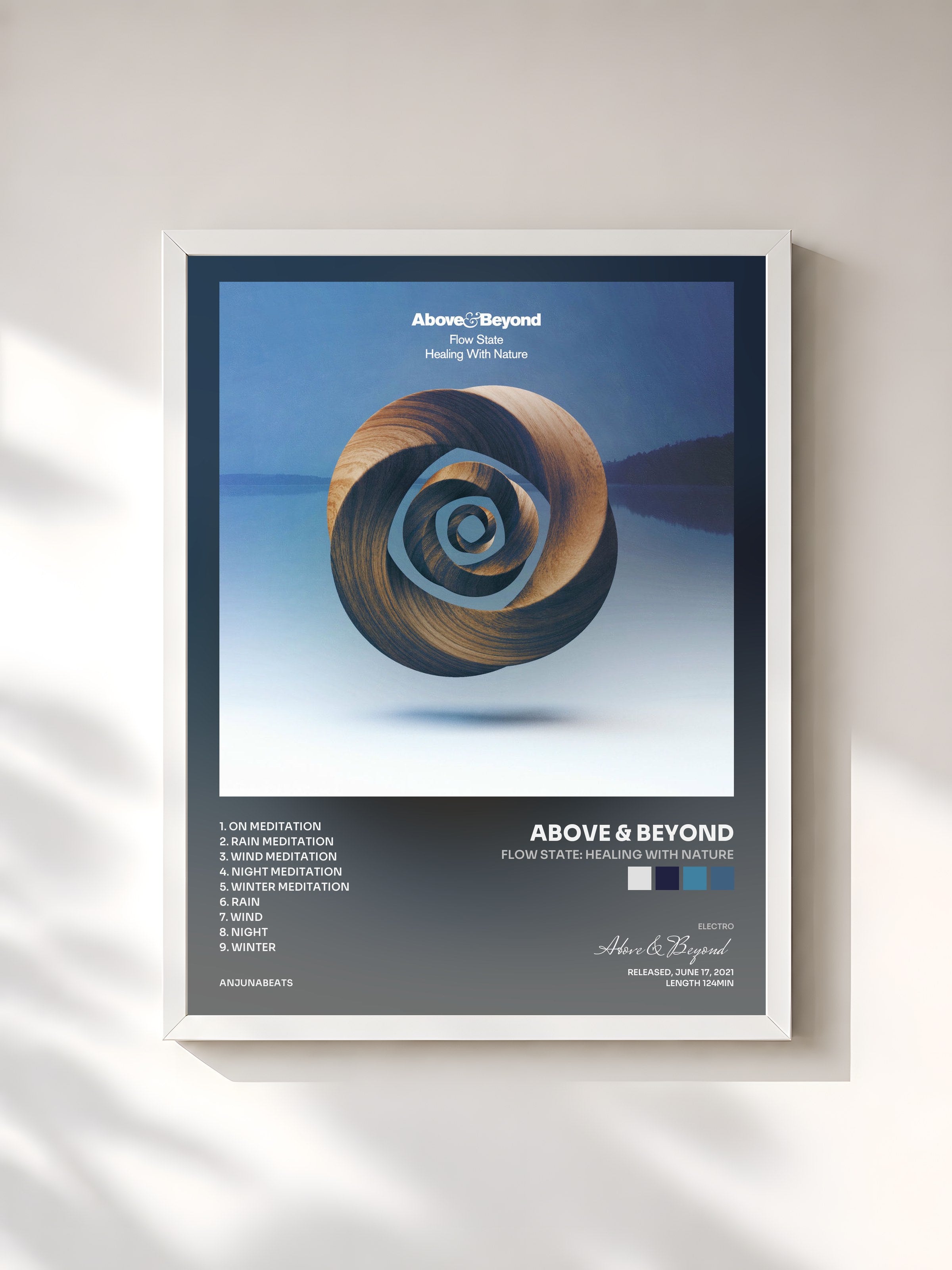 #blanc Tableau de l'album Flow State: Healing With Nature de Above & Beyond, cadre blanc, imprimé et encadré en France