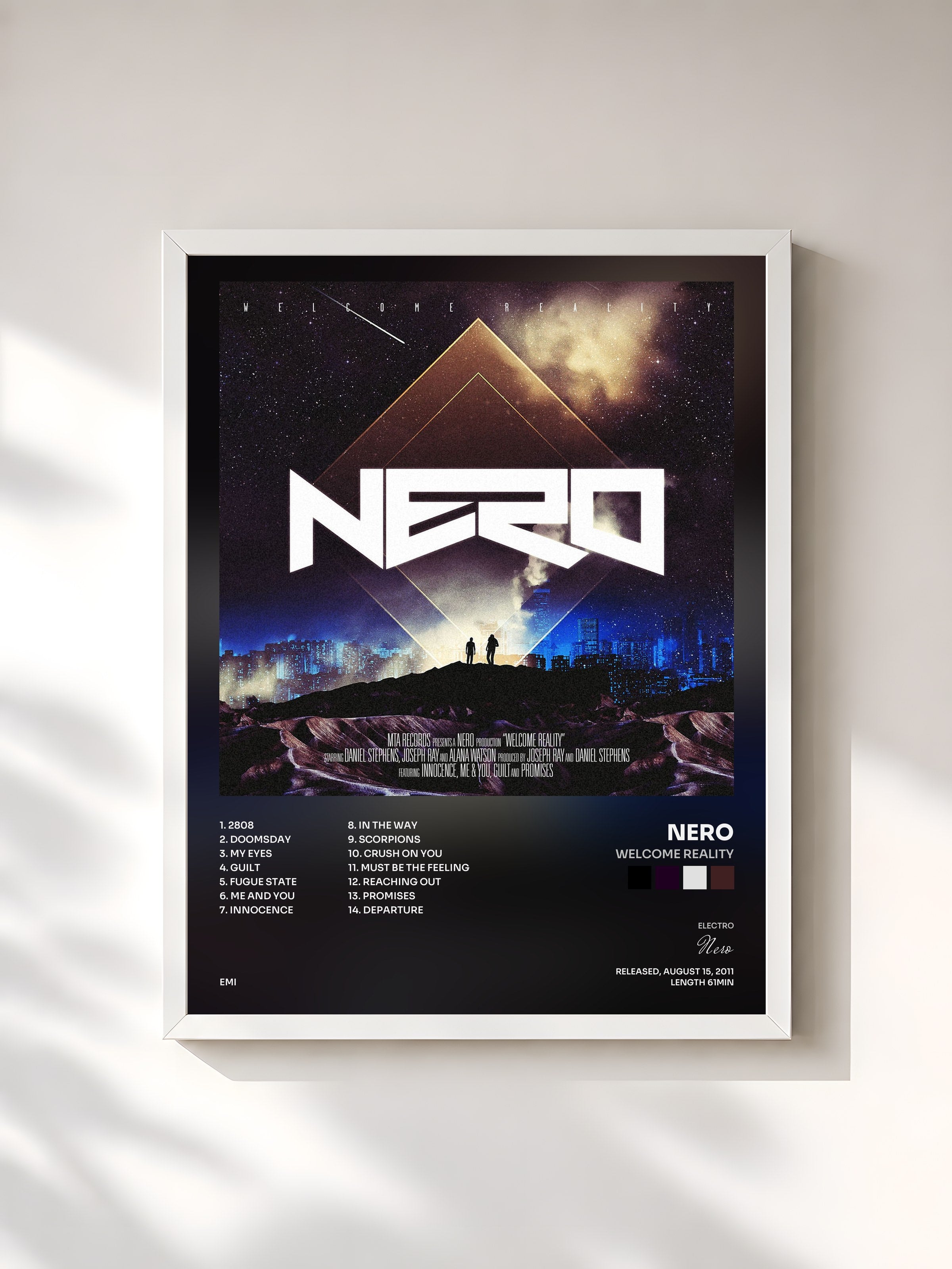 #blanc Tableau de l'album Welcome Reality de Nero, cadre blanc, imprimé et encadré en France