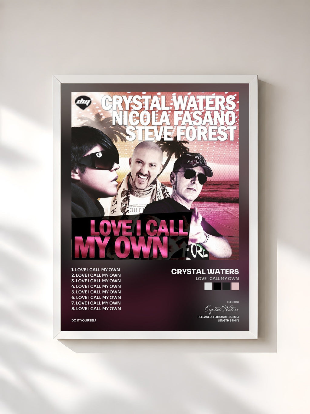 #blanc Tableau de l'album Love I Call My Own de Crystal Waters, cadre blanc, imprimé et encadré en France