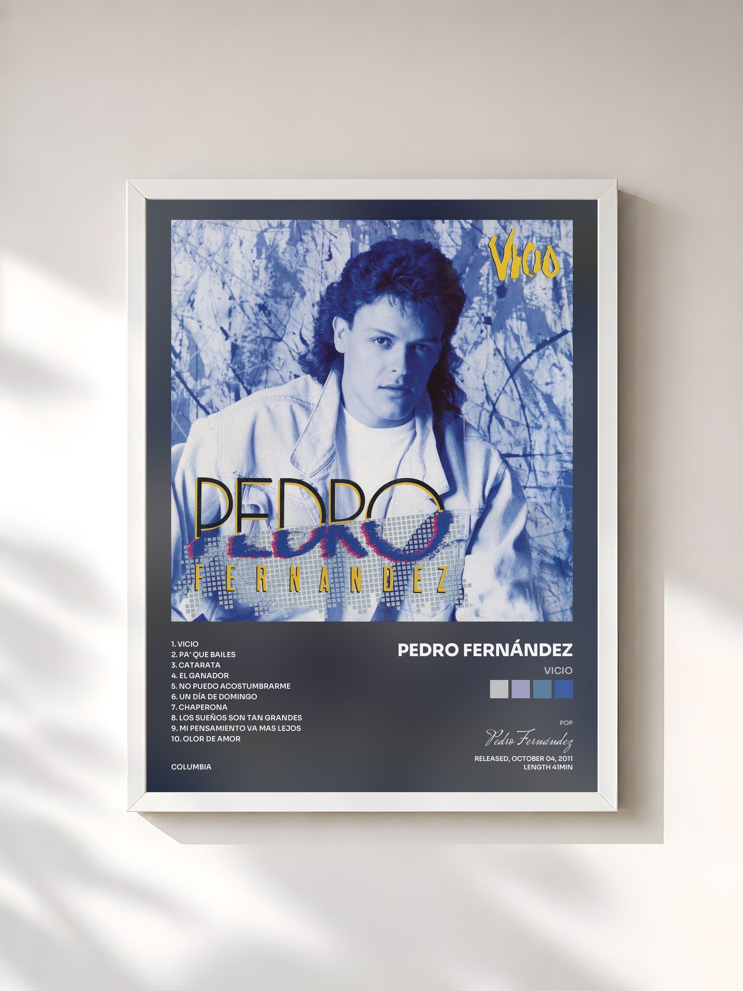 #blanc Tableau de l'album Vicio de Pedro Fernández, cadre blanc, imprimé et encadré en France