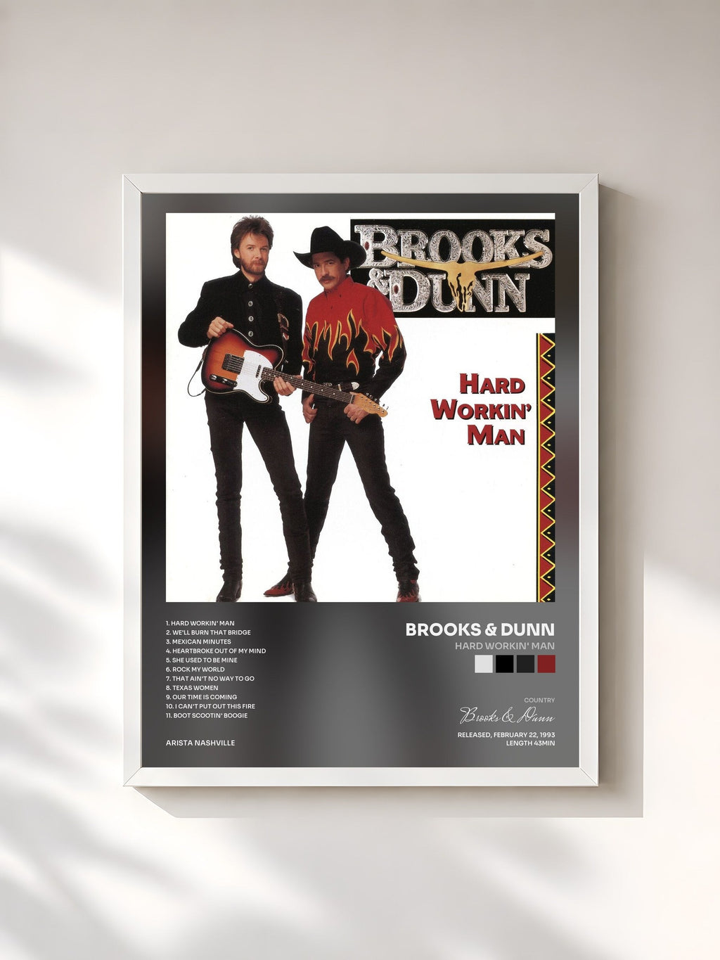 #blanc Hard Workin' Man by Brooks & Dunn as a framed art print, white frame, printed and framed in France