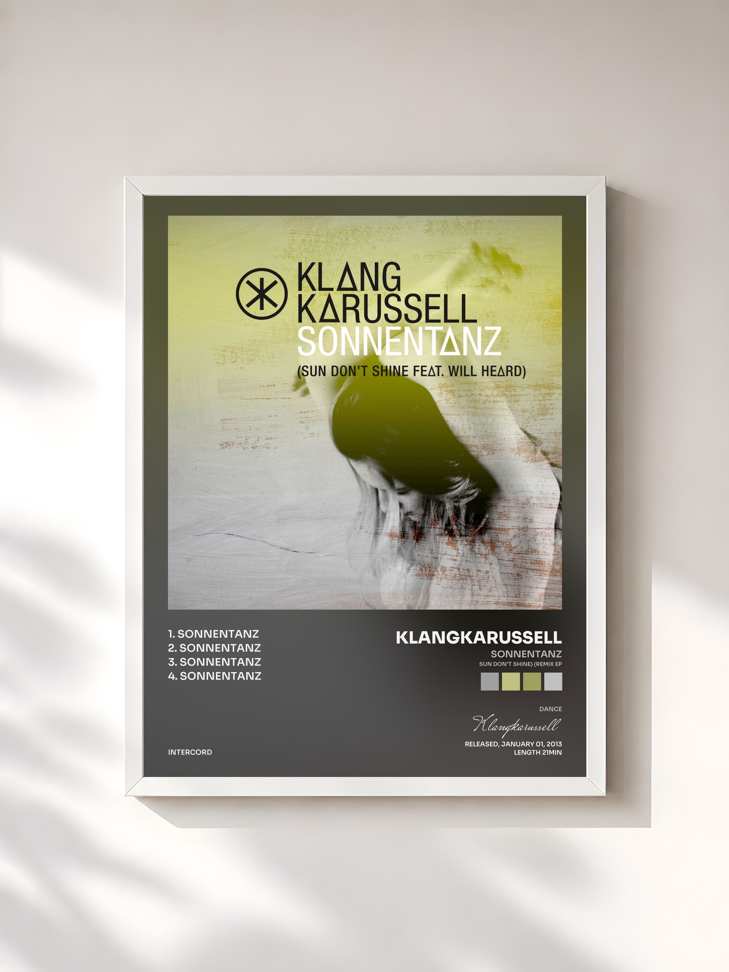 #blanc Tableau de l'album Sonnentanz (Sun Don't Shine) (Remix EP) de Klangkarussell, cadre blanc, imprimé et encadré en France