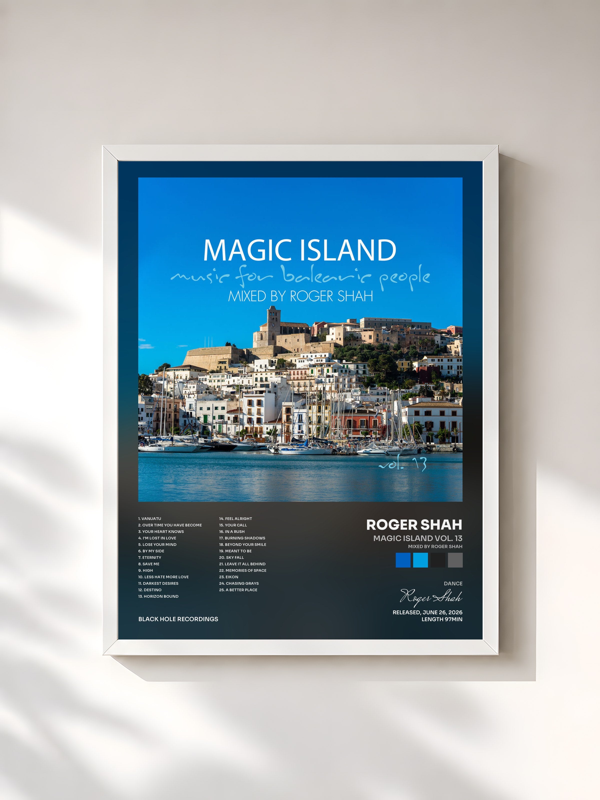 #blanc Tableau de l'album Magic Island Vol. 13 (Mixed by Roger Shah) de Roger Shah, cadre blanc, imprimé et encadré en France